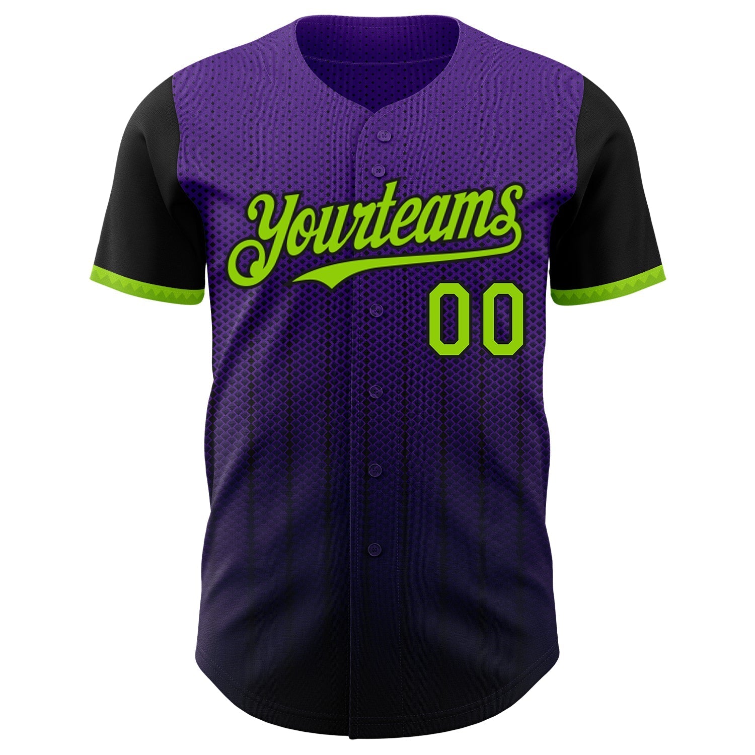 Custom Purple Neon Green-Black 3D Pattern Design Gradient Geometric Shape Authentic Baseball Jersey baseball jersey product view 2