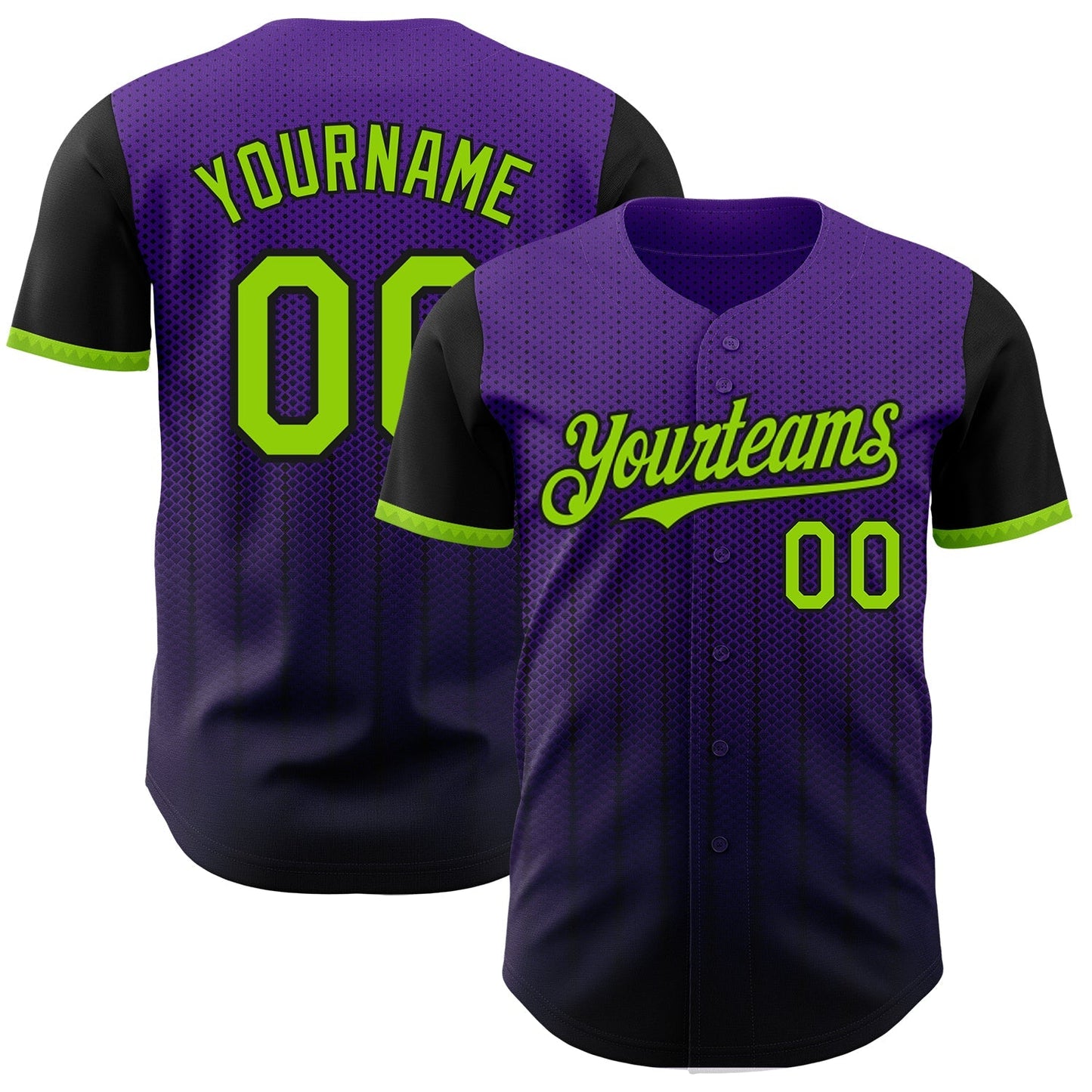 Custom Purple Neon Green-Black 3D Pattern Design Gradient Geometric Shape Authentic Baseball Jersey baseball jersey product view 1