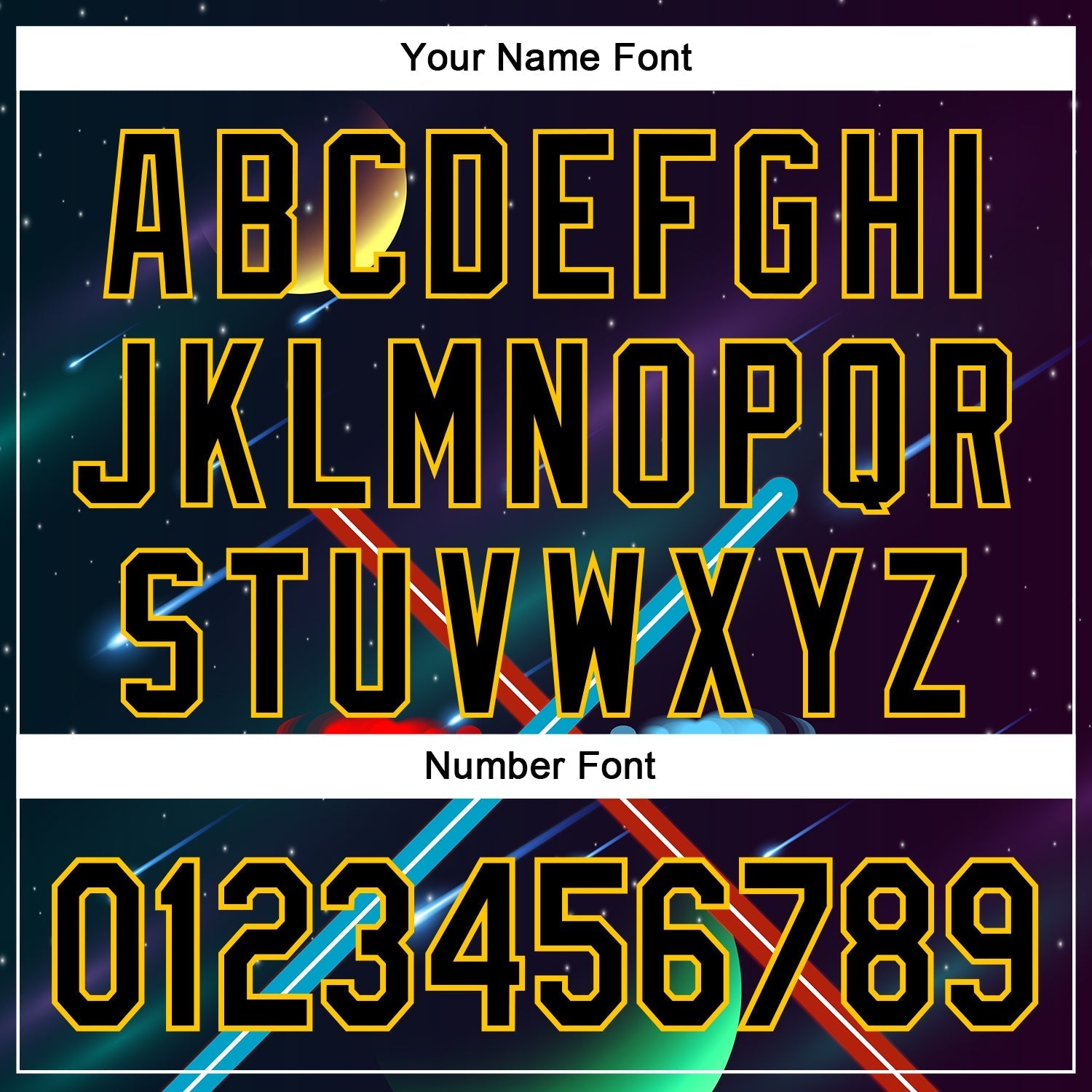 Custom Black Yellow 3D Pattern Design Outer Space Light Swords Authentic Baseball Jersey baseball jersey product view 5