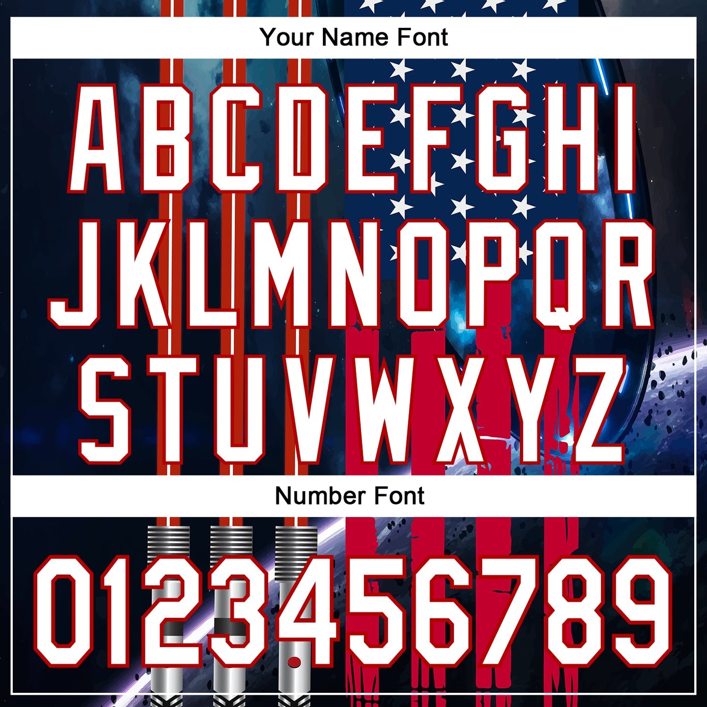 Custom Blue White-Red 3D Pattern Design American Flag Outer Space Light Swords Authentic Baseball Jersey baseball jersey product view 5