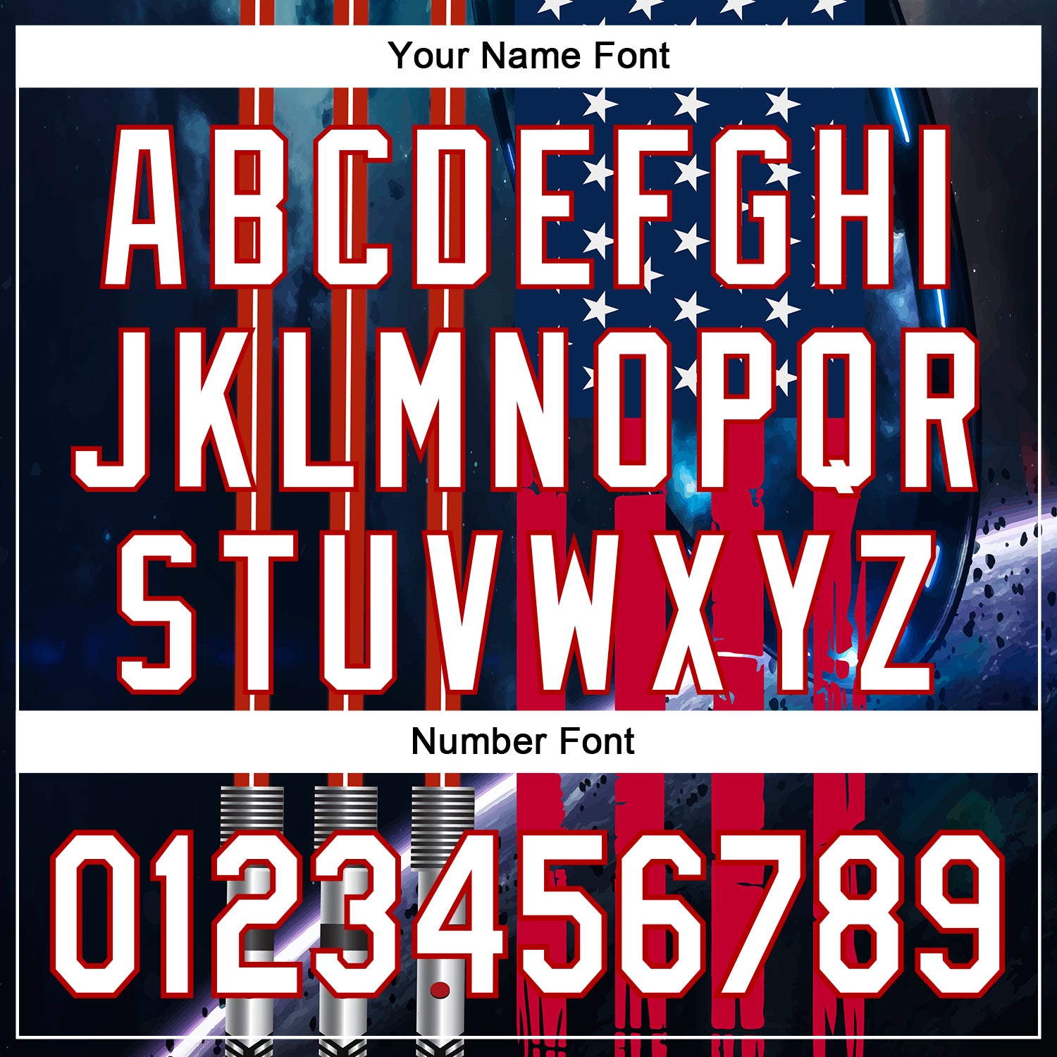 Custom Blue White-Red 3D Pattern Design American Flag Outer Space Light Swords Authentic Baseball Jersey baseball jersey product view 5