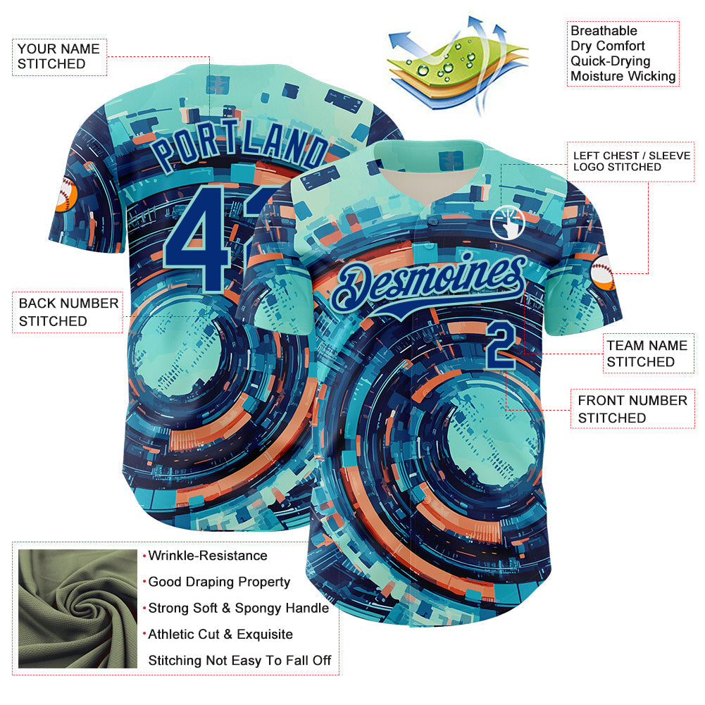 Custom Blue Royal-Ice Blue 3D Pattern Design Outer Space Authentic Baseball Jersey baseball jersey product view 3