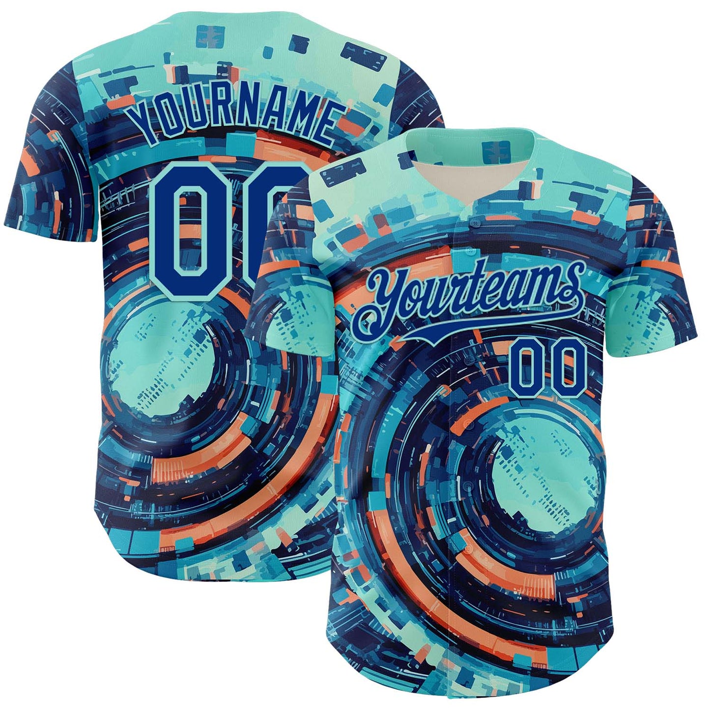 Custom Blue Royal-Ice Blue 3D Pattern Design Outer Space Authentic Baseball Jersey baseball jersey product view 1