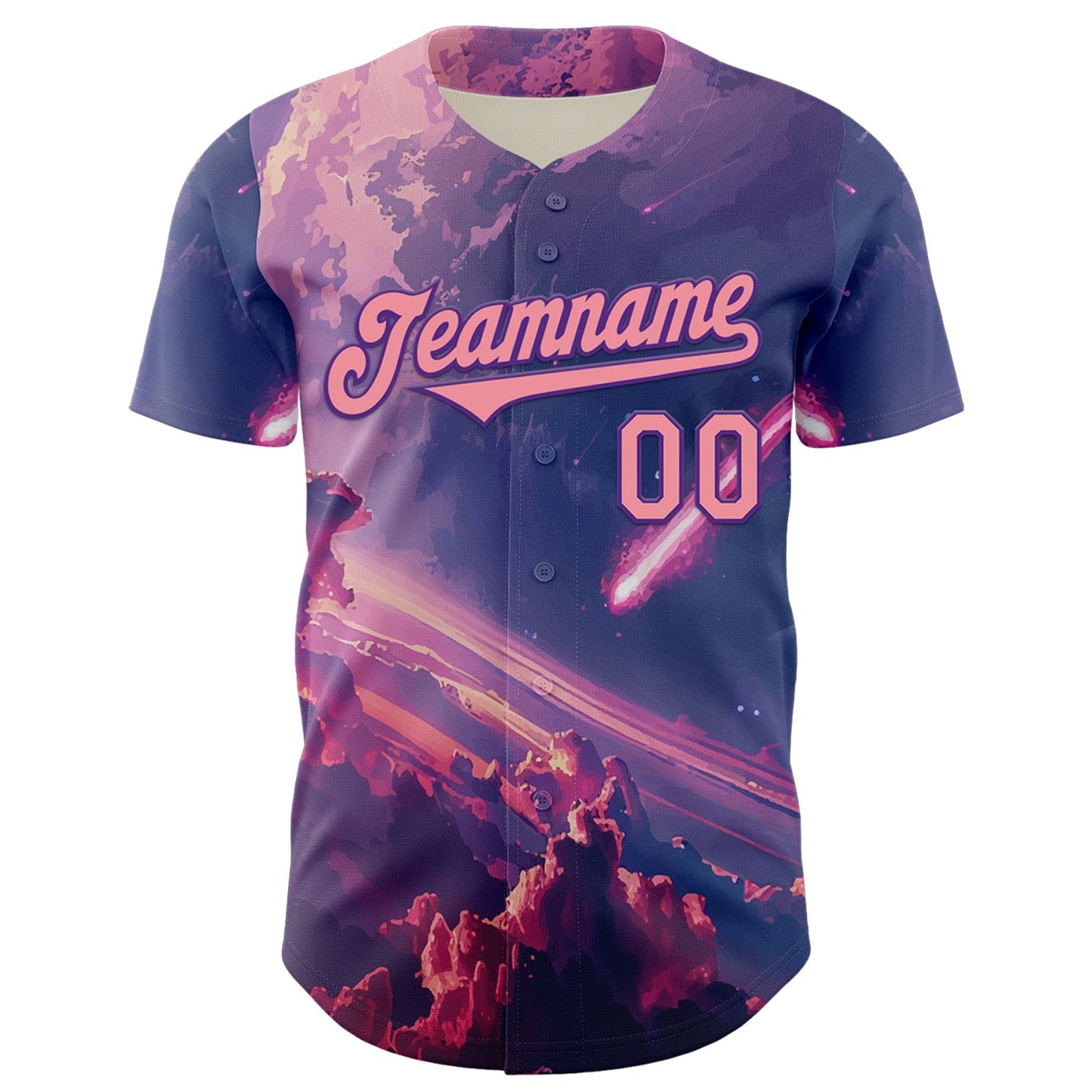 Custom Purple Medium Pink 3D Pattern Design Outer Space Authentic Baseball Jersey baseball jersey product view 2