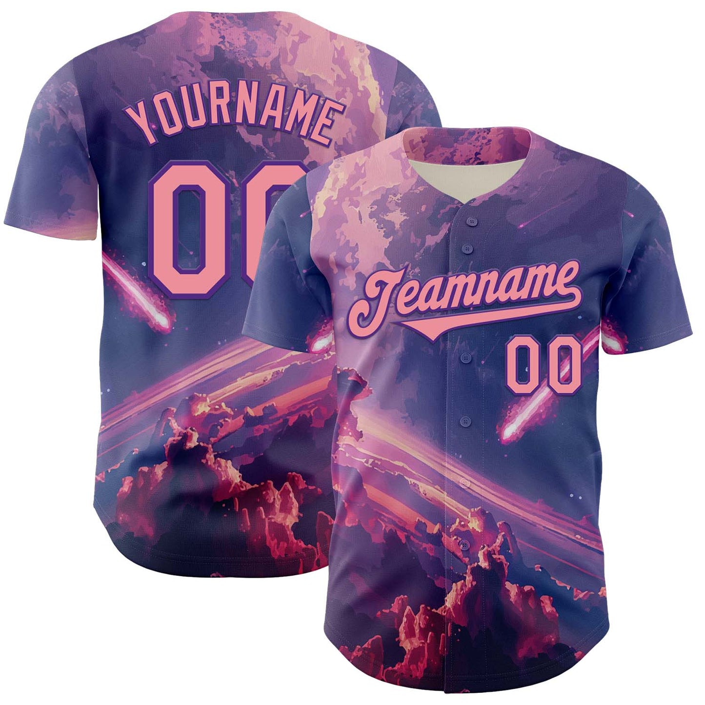 Custom Purple Medium Pink 3D Pattern Design Outer Space Authentic Baseball Jersey baseball jersey product view 1