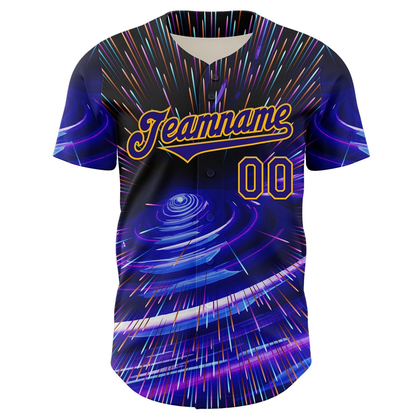 Custom Blue Dark Purple-Gold 3D Pattern Design Outer Space Time Travel Authentic Baseball Jersey baseball jersey product view 2