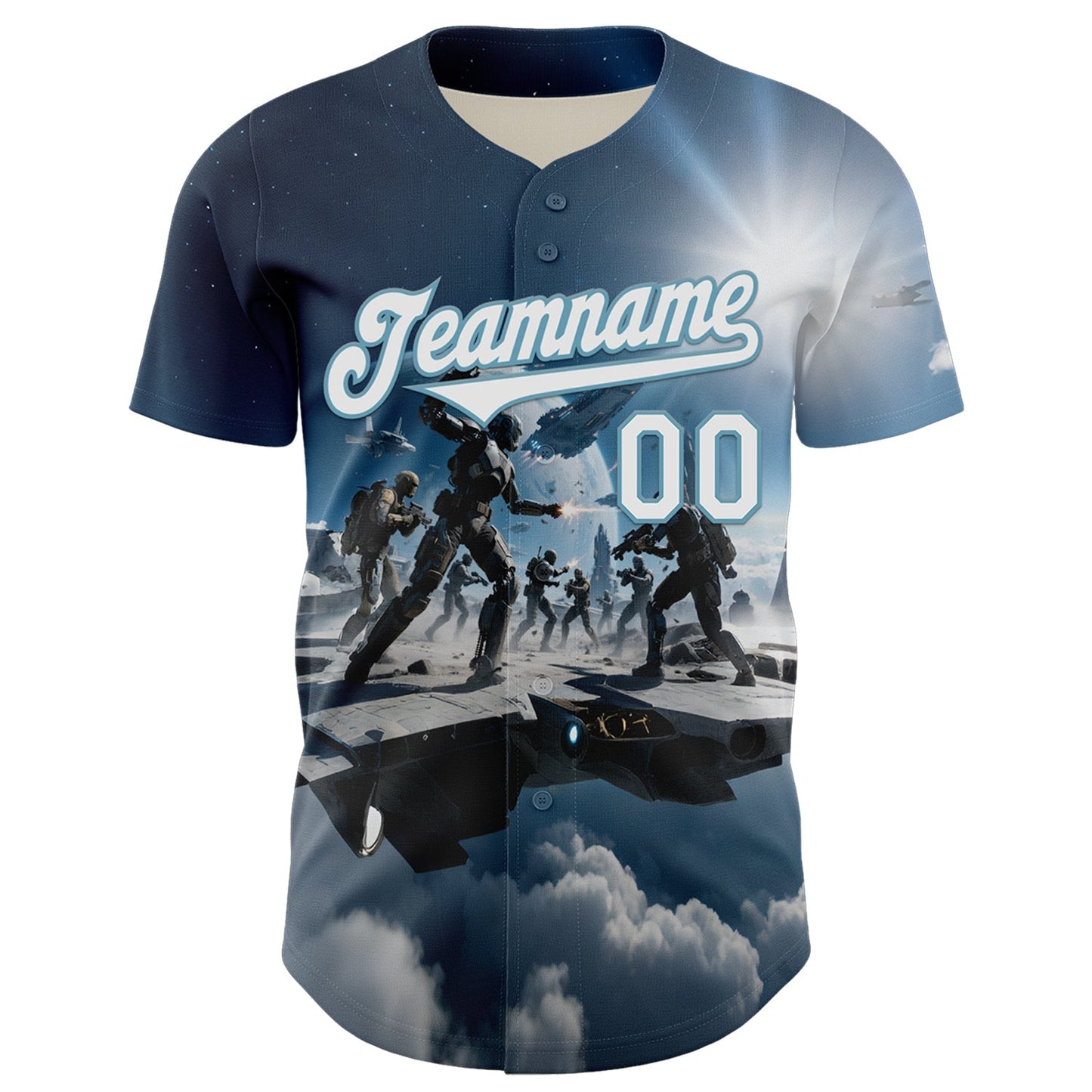 Custom Blue White-Shadow Blue 3D Pattern Design Outer Space Light Swords Authentic Baseball Jersey baseball jersey product view 2