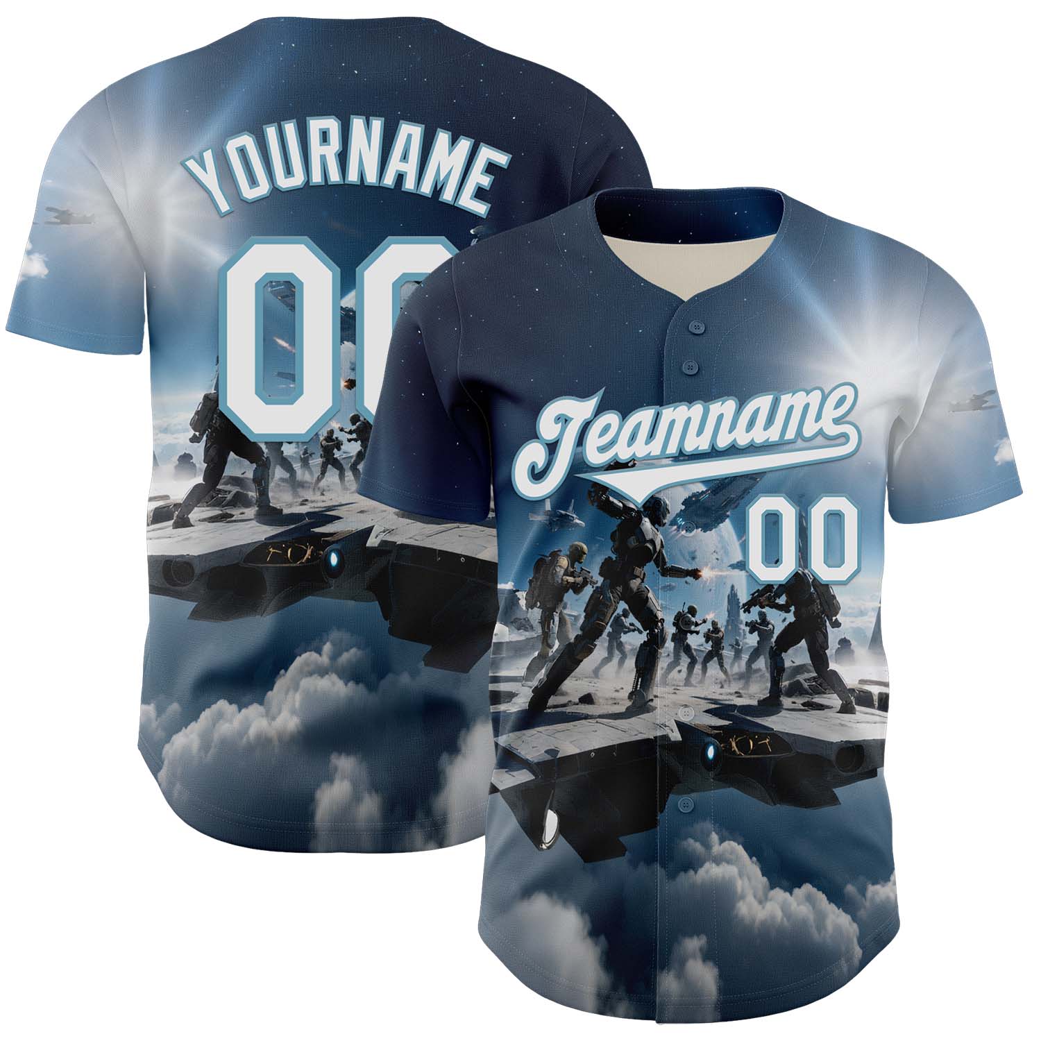 Custom Blue White-Shadow Blue 3D Pattern Design Outer Space Light Swords Authentic Baseball Jersey baseball jersey product view 1