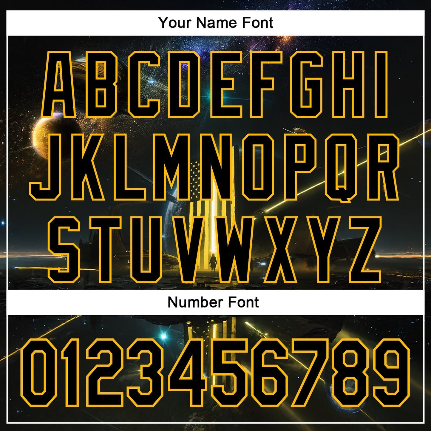 Custom Black Gold 3D Pattern Design Outer Space Light Swords American Flag Authentic Baseball Jersey baseball jersey product view 5