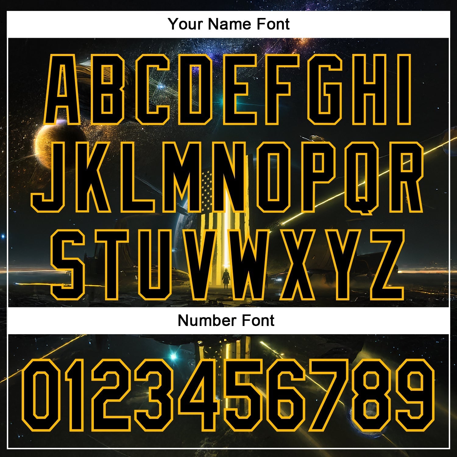 Custom Black Gold 3D Pattern Design Outer Space Light Swords American Flag Authentic Baseball Jersey baseball jersey product view 5