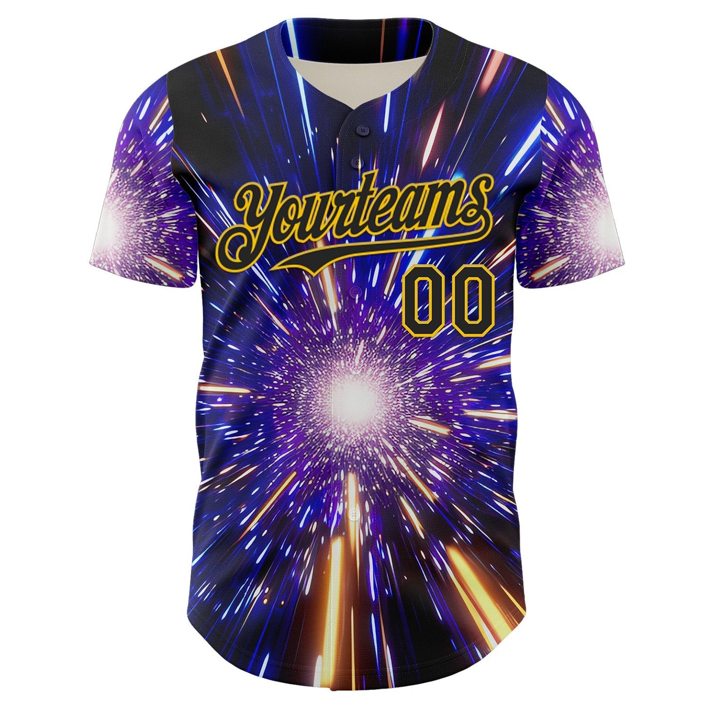 Custom Blue Black-Yellow 3D Pattern Design Outer Space Time Travel Authentic Baseball Jersey baseball jersey product view 2