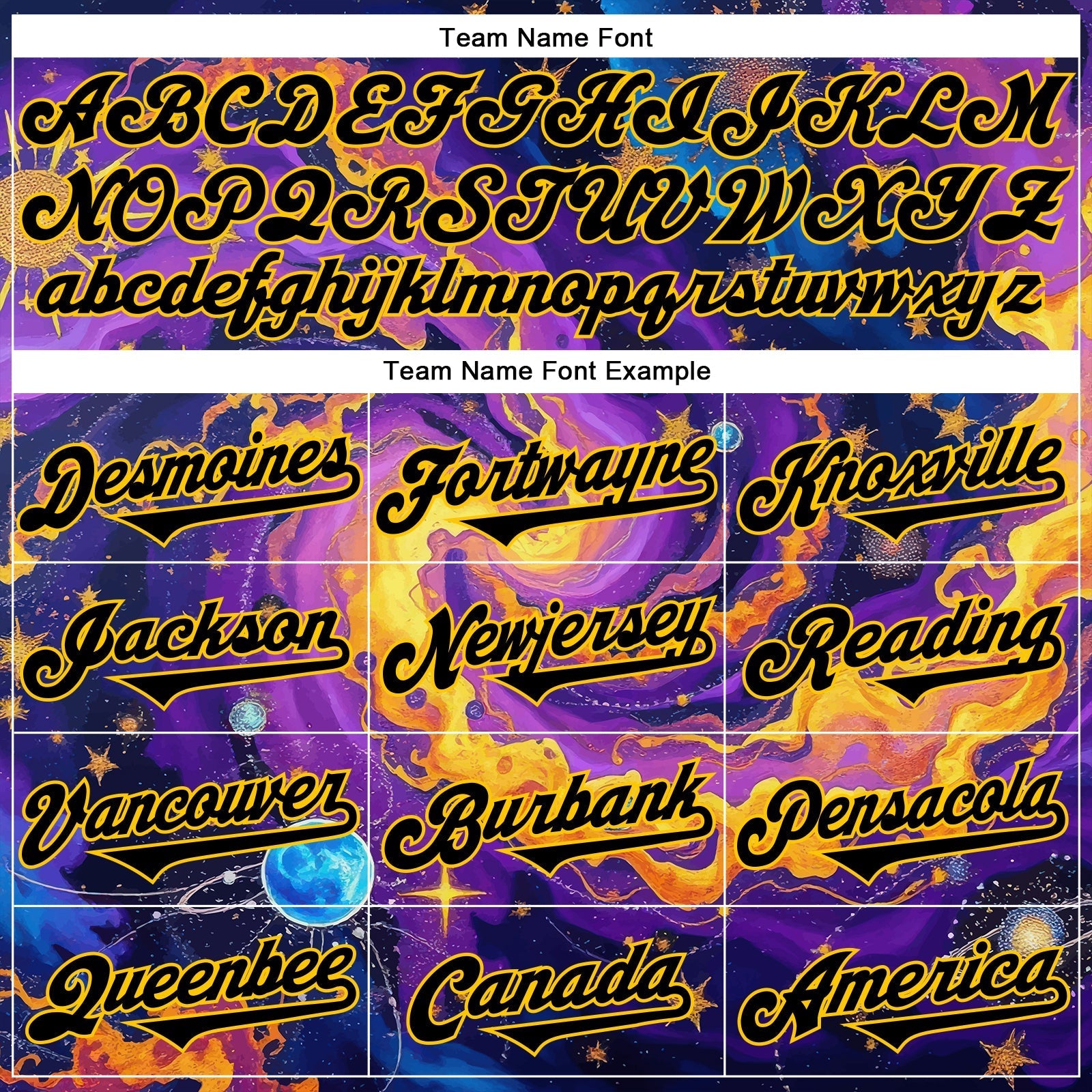 Custom Purple Black-Yellow 3D Pattern Design Outer Space Galaxy Authentic Baseball Jersey baseball jersey product view 4