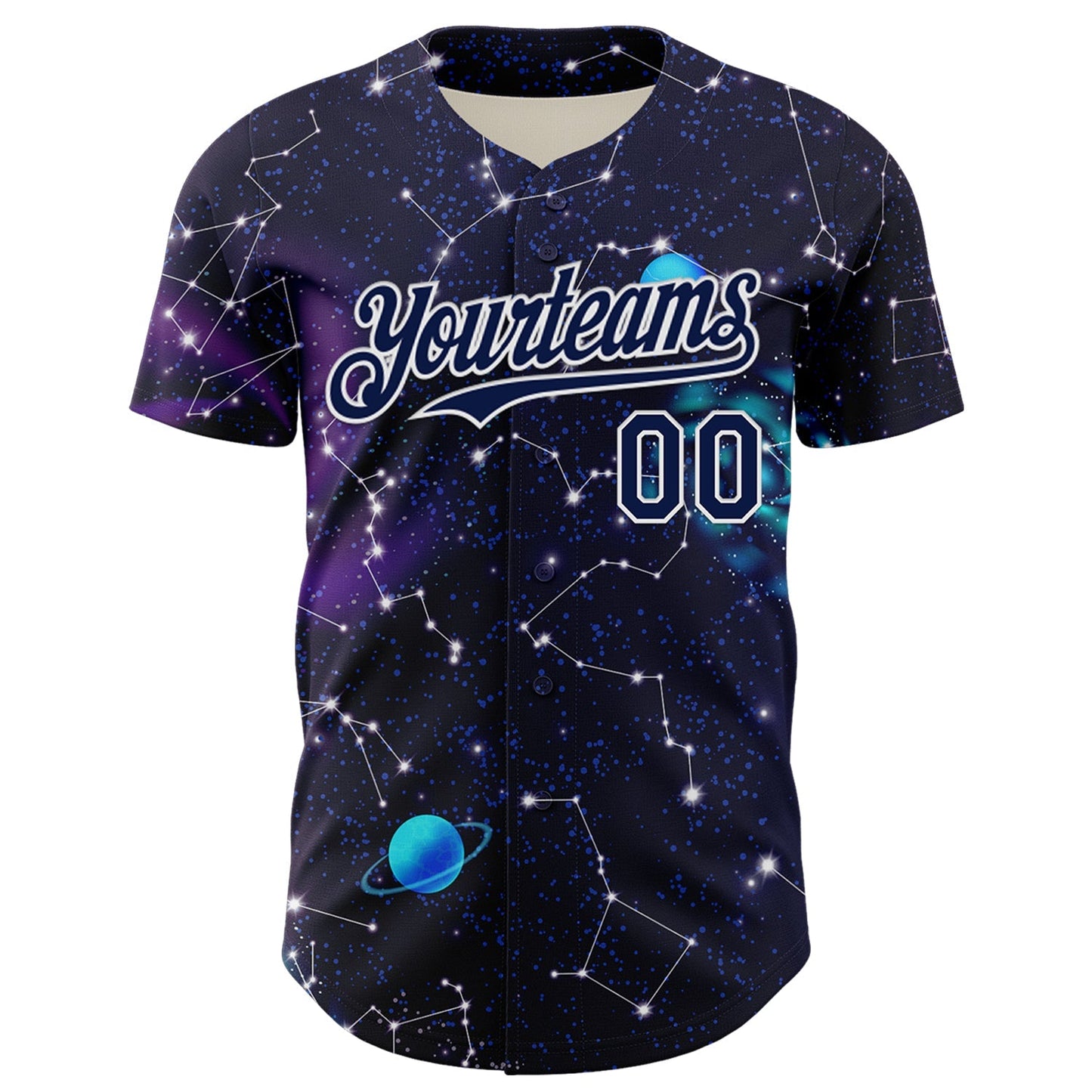 Custom Dark Purple Navy-White 3D Pattern Design Outer Space Galaxy Solar Authentic Baseball Jersey baseball jersey product view 2