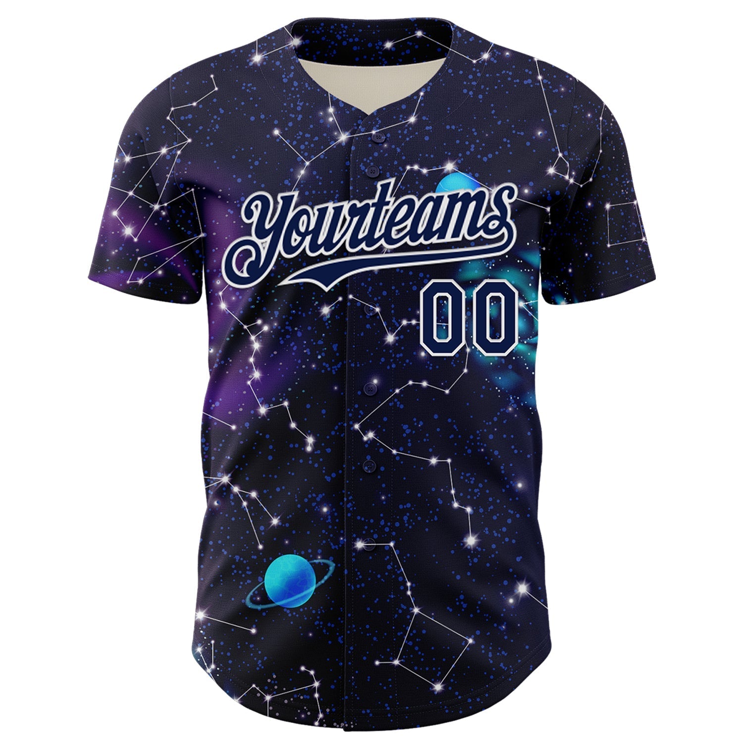 Custom Dark Purple Navy-White 3D Pattern Design Outer Space Galaxy Solar Authentic Baseball Jersey baseball jersey product view 2
