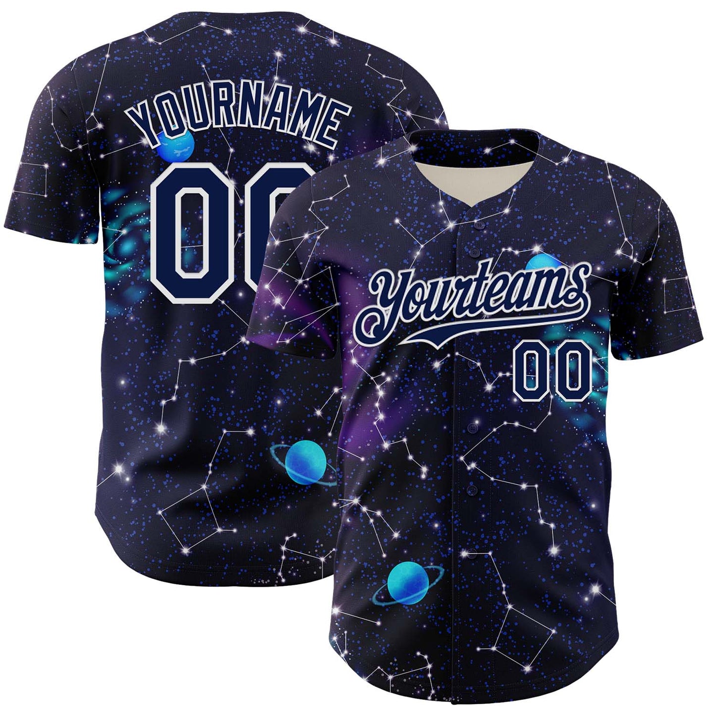 Custom Dark Purple Navy-White 3D Pattern Design Outer Space Galaxy Solar Authentic Baseball Jersey baseball jersey product view 1