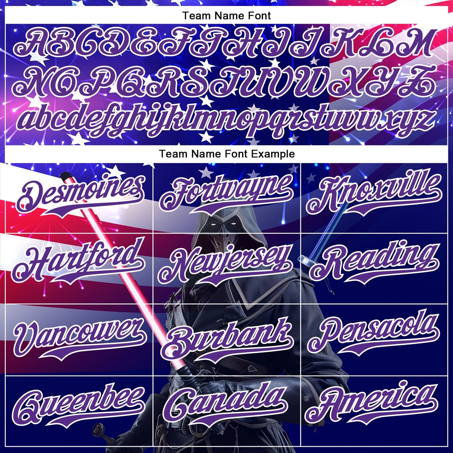 Custom Blue Purple-White 3D Pattern Design Outer Space Light Swords American Flag Authentic Baseball Jersey baseball jersey product view 4