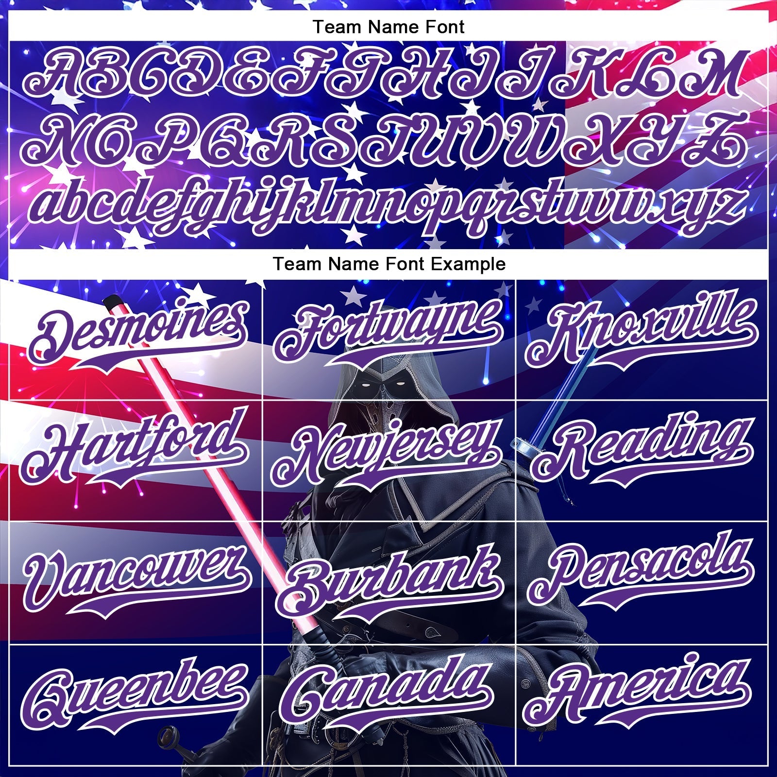 Custom Blue Purple-White 3D Pattern Design Outer Space Light Swords American Flag Authentic Baseball Jersey baseball jersey product view 4