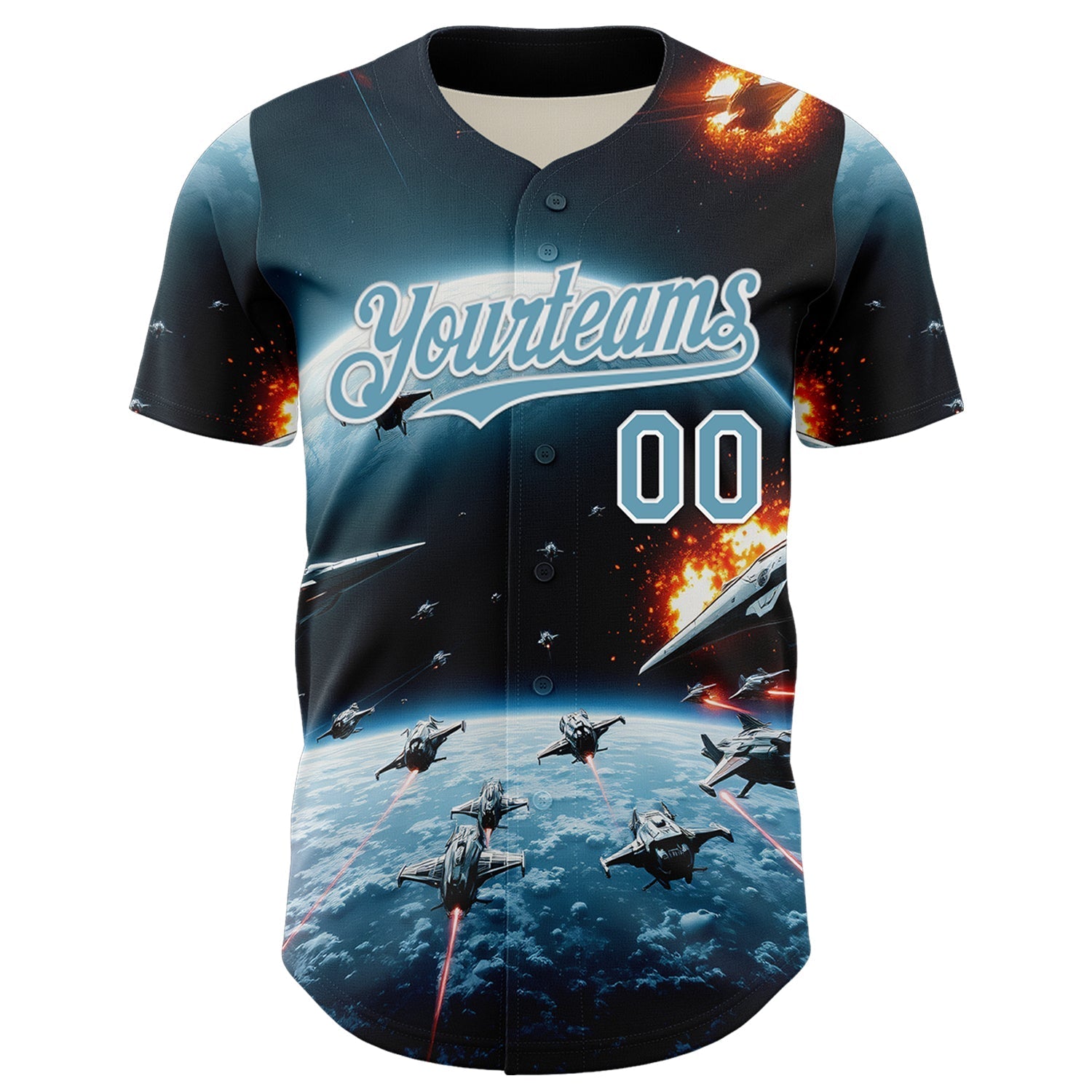 Custom Blue Shadow Blue-White 3D Pattern Design Outer Space Starships Authentic Baseball Jersey baseball jersey product view 2