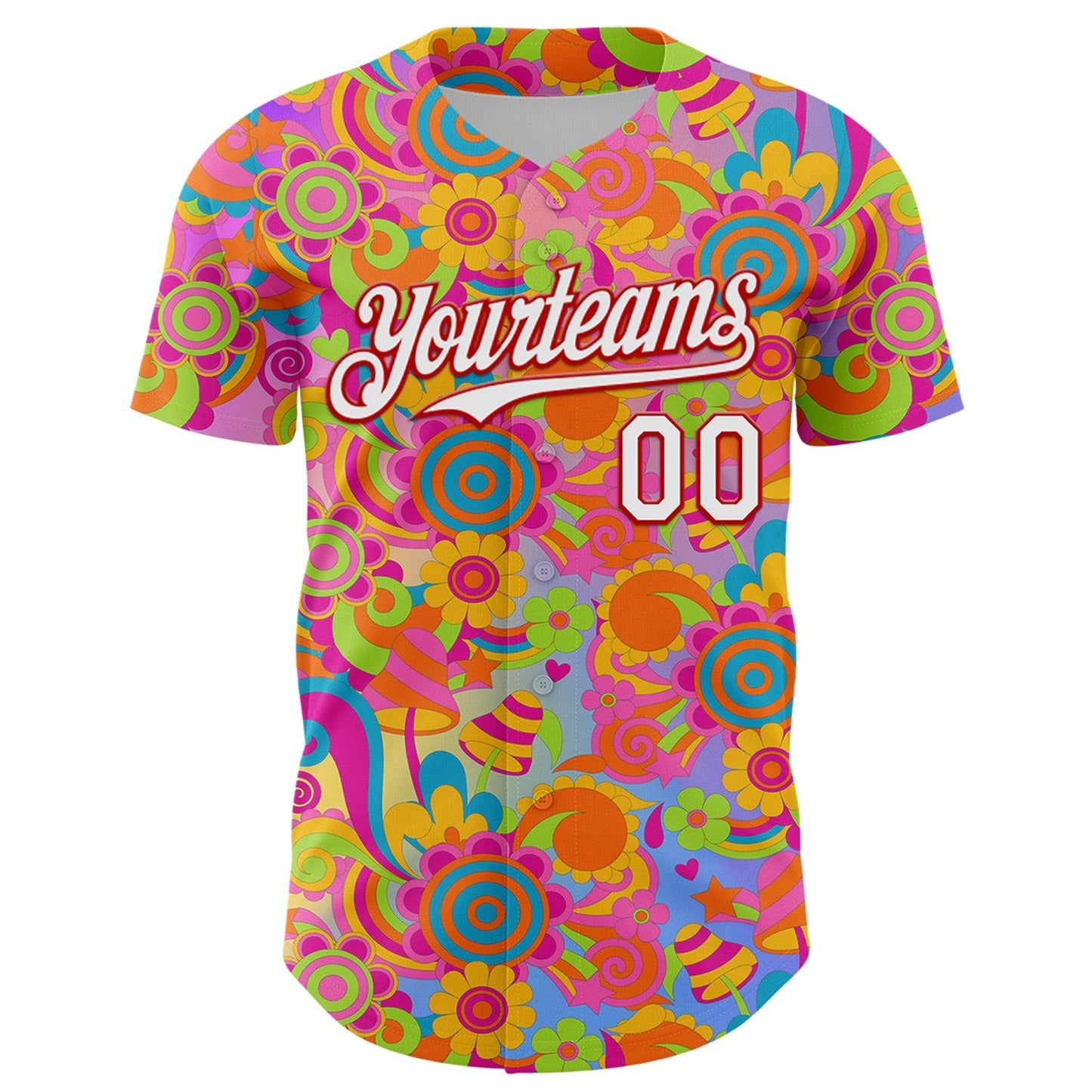 Custom Pink White-Red 3D Pattern Design Trippy Groovy Magic Mushrooms Authentic Baseball Jersey baseball jersey product view 2