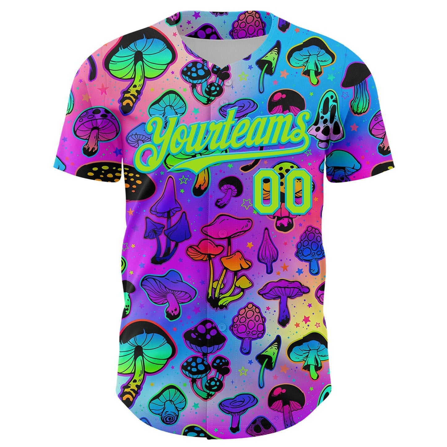 Custom Purple Neon Green-Lakes Blue 3D Pattern Design Trippy Psychedelic Magic Mushrooms Authentic Baseball Jersey baseball jersey product view 2