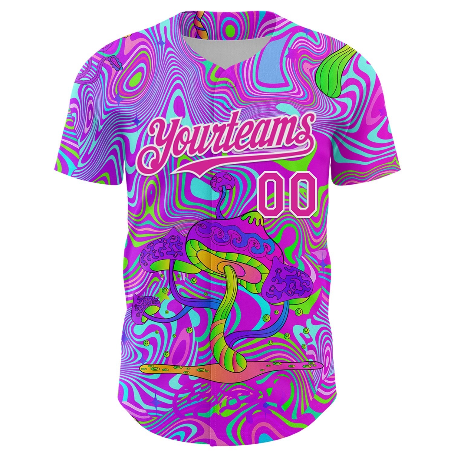 Custom Purple Deep Pink-White 3D Pattern Design Trippy Psychedelic Magic Mushrooms Authentic Baseball Jersey baseball jersey product view 2
