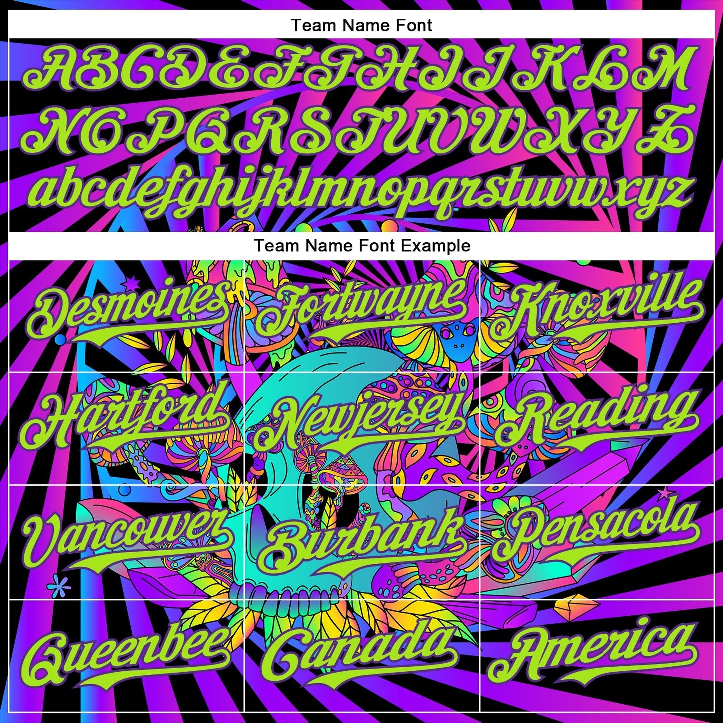 Custom Purple Neon Green 3D Pattern Design Trippy Magic Mushrooms Skull Authentic Baseball Jersey baseball jersey product view 4