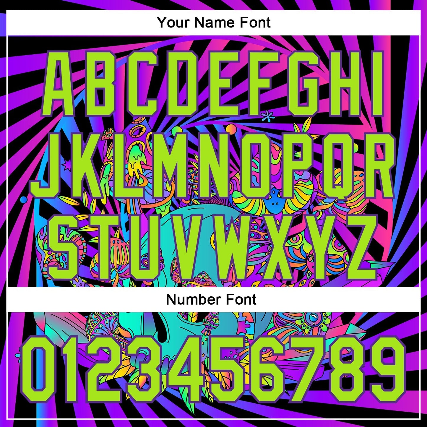 Custom Purple Neon Green 3D Pattern Design Trippy Magic Mushrooms Skull Authentic Baseball Jersey baseball jersey product view 5