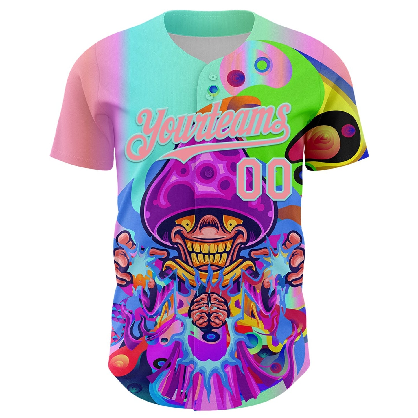Custom Purple Medium Pink-Ice Blue 3D Pattern Design Trippy Magic Mushrooms Acid Authentic Baseball Jersey baseball jersey product view 2