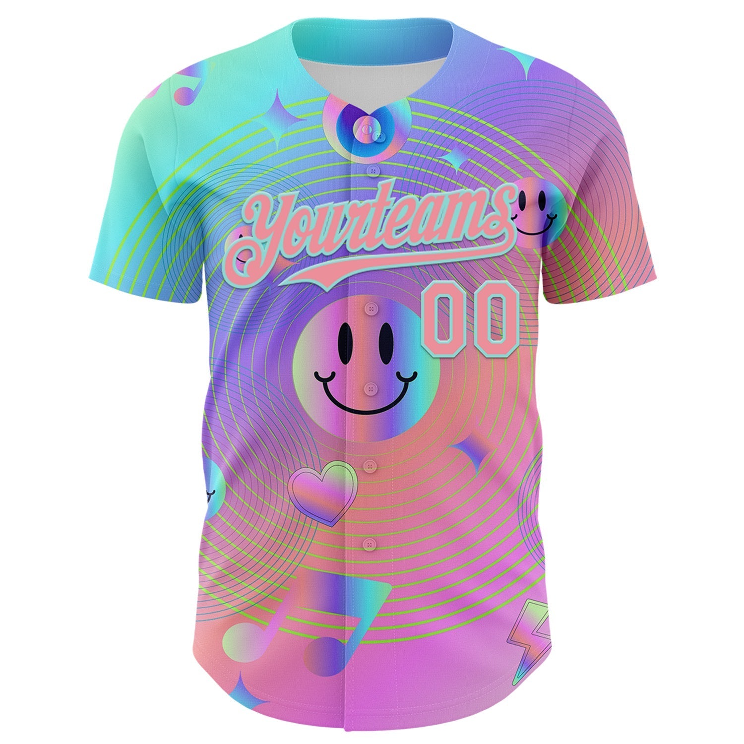 Custom Purple Medium Pink-Ice Blue 3D Pattern Design Trippy Smiley Face Acid Authentic Baseball Jersey baseball jersey product view 2