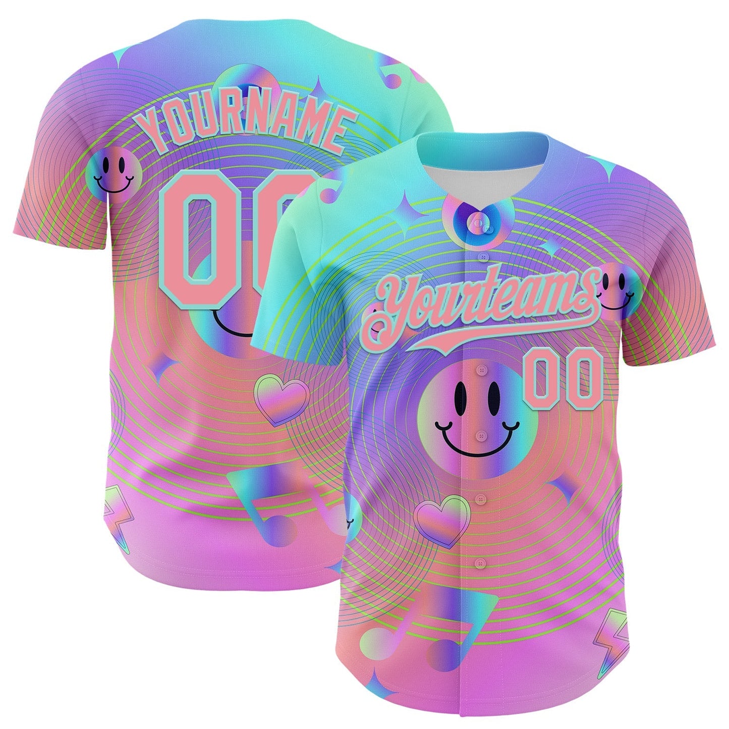 Custom Purple Medium Pink-Ice Blue 3D Pattern Design Trippy Smiley Face Acid Authentic Baseball Jersey baseball jersey product view 1