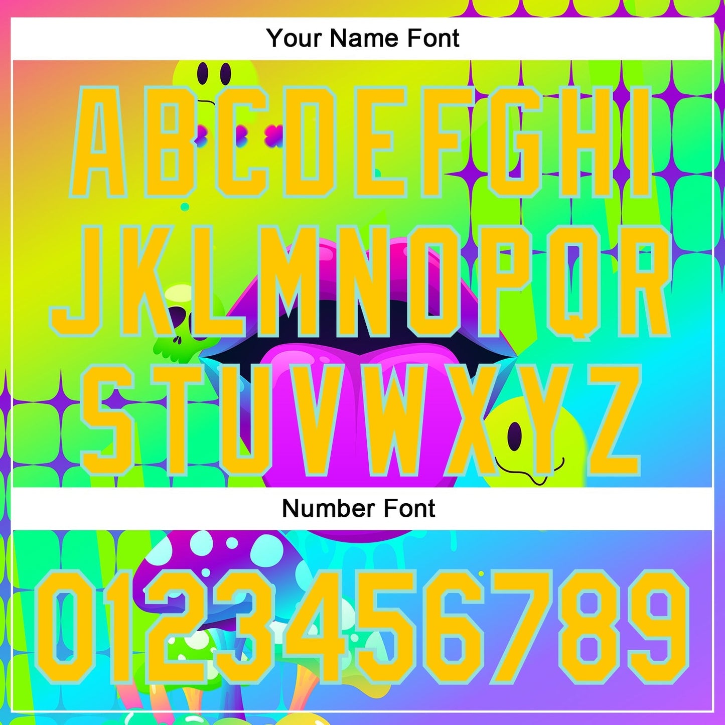 Custom Green Yellow-Ice Blue 3D Pattern Design Trippy Magic Mushrooms Acid Authentic Baseball Jersey baseball jersey product view 5