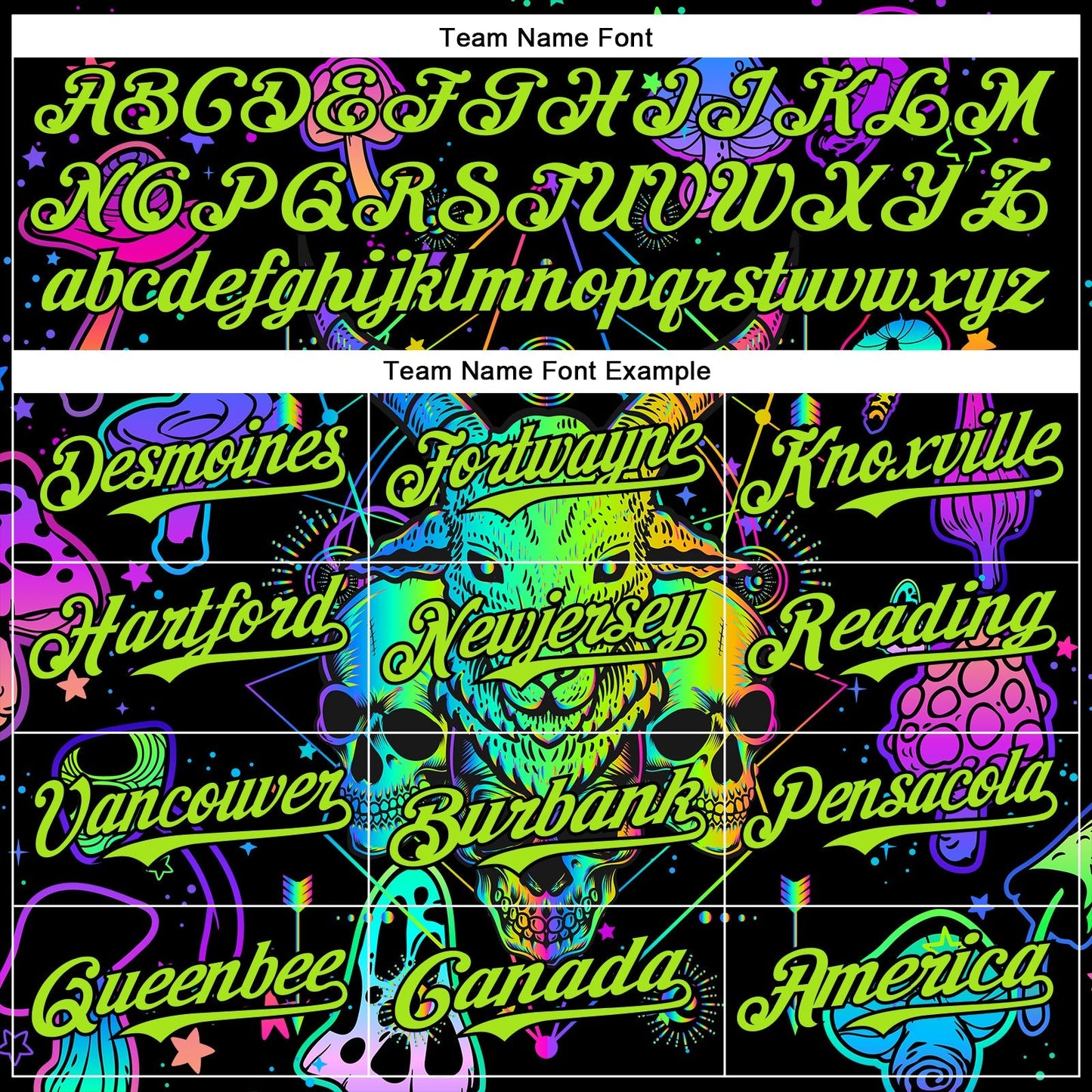 Custom Black Neon Green 3D Pattern Design Trippy Magic Mushrooms Goat Skull Authentic Baseball Jersey baseball jersey product view 4