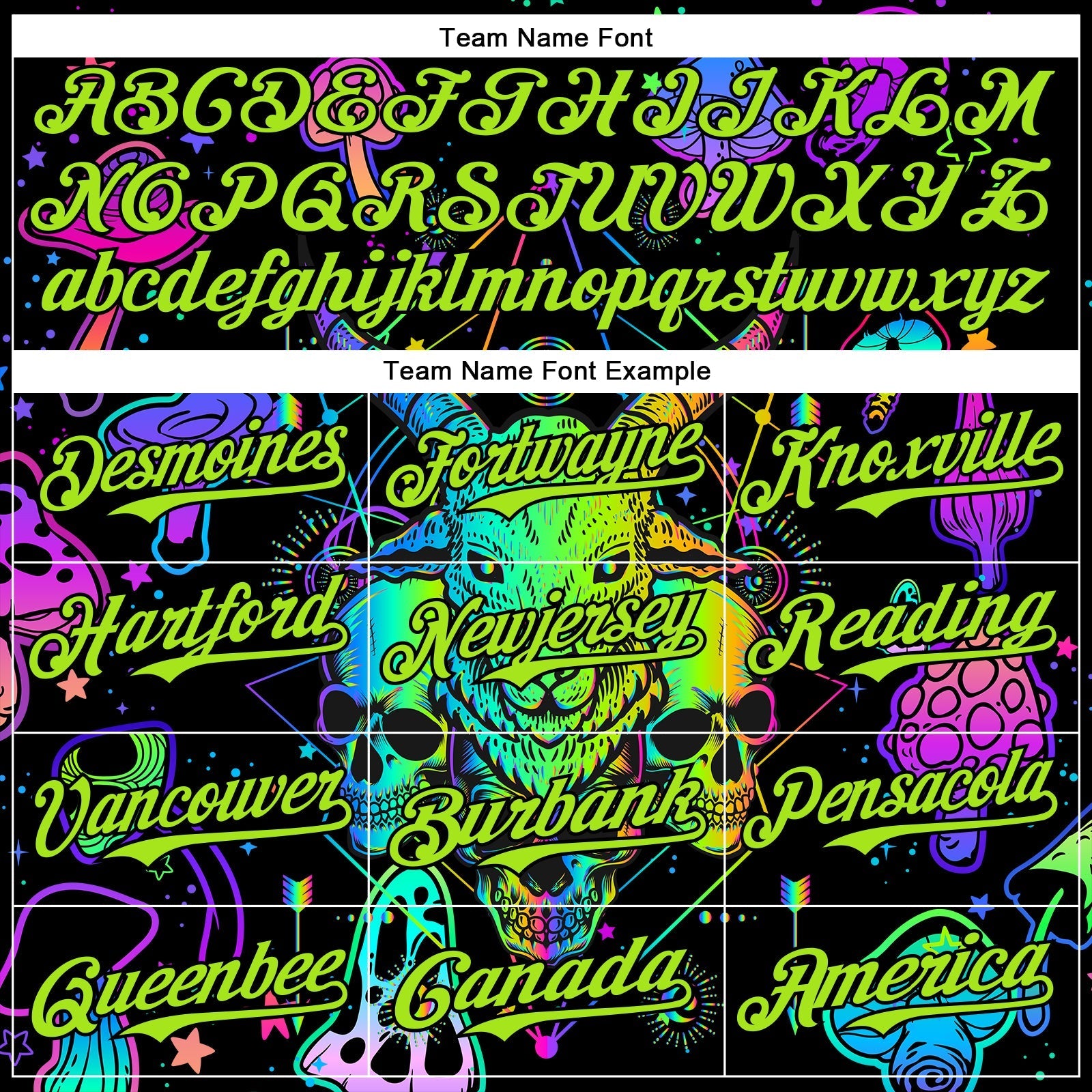 Custom Black Neon Green 3D Pattern Design Trippy Magic Mushrooms Goat Skull Authentic Baseball Jersey baseball jersey product view 4