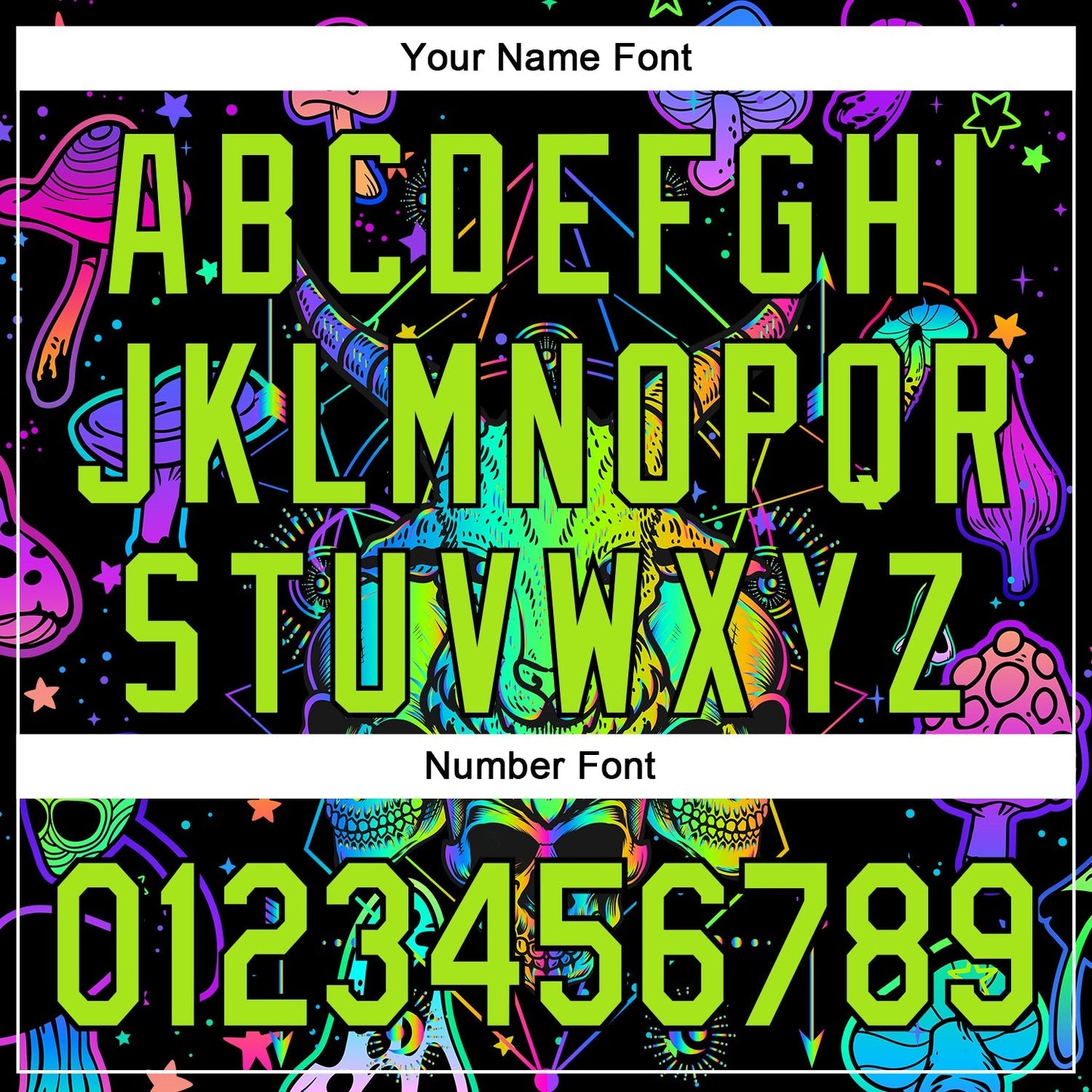 Custom Black Neon Green 3D Pattern Design Trippy Magic Mushrooms Goat Skull Authentic Baseball Jersey baseball jersey product view 5