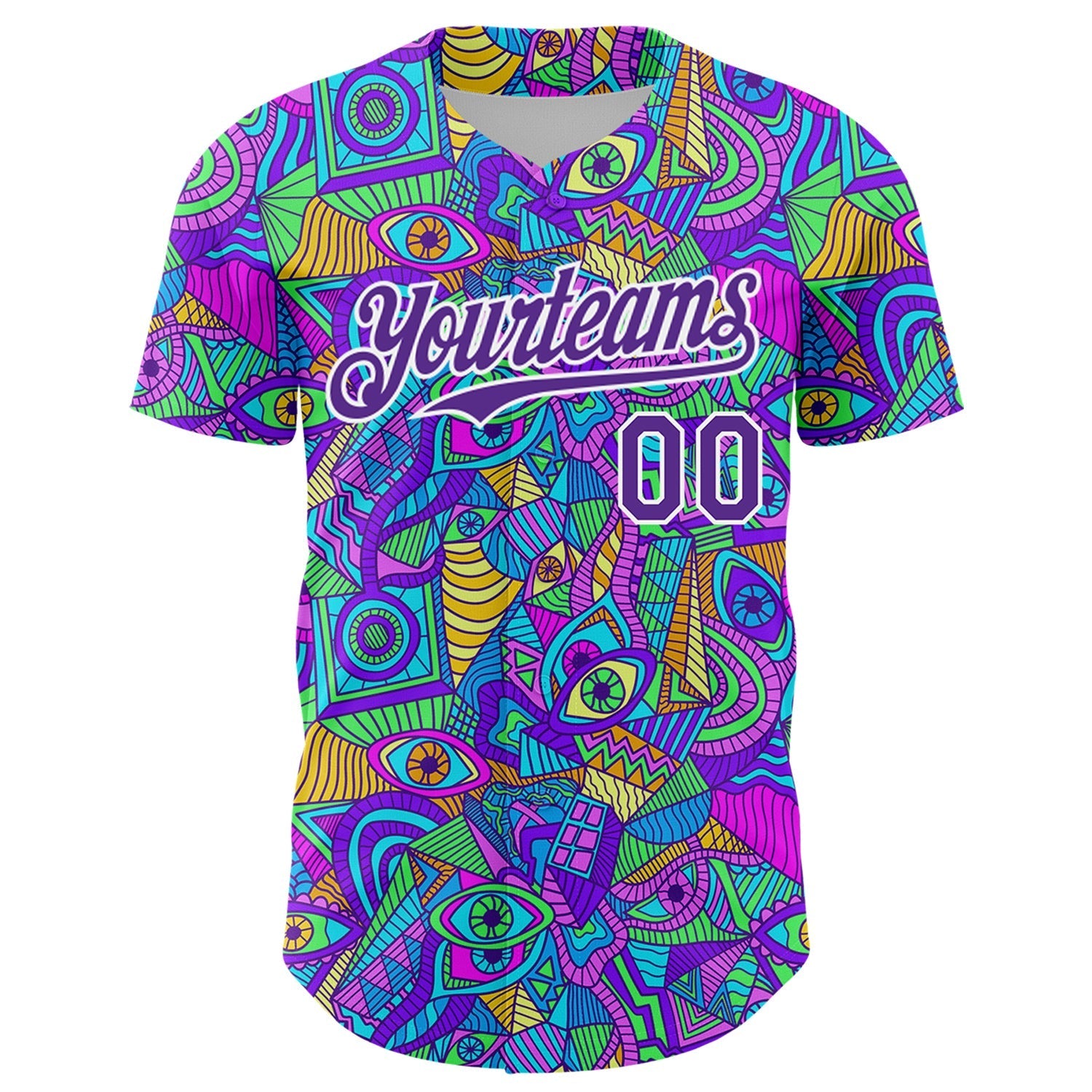 Custom Purple White 3D Pattern Design Trippy Psychedelic Eyes Authentic Baseball Jersey baseball jersey product view 2