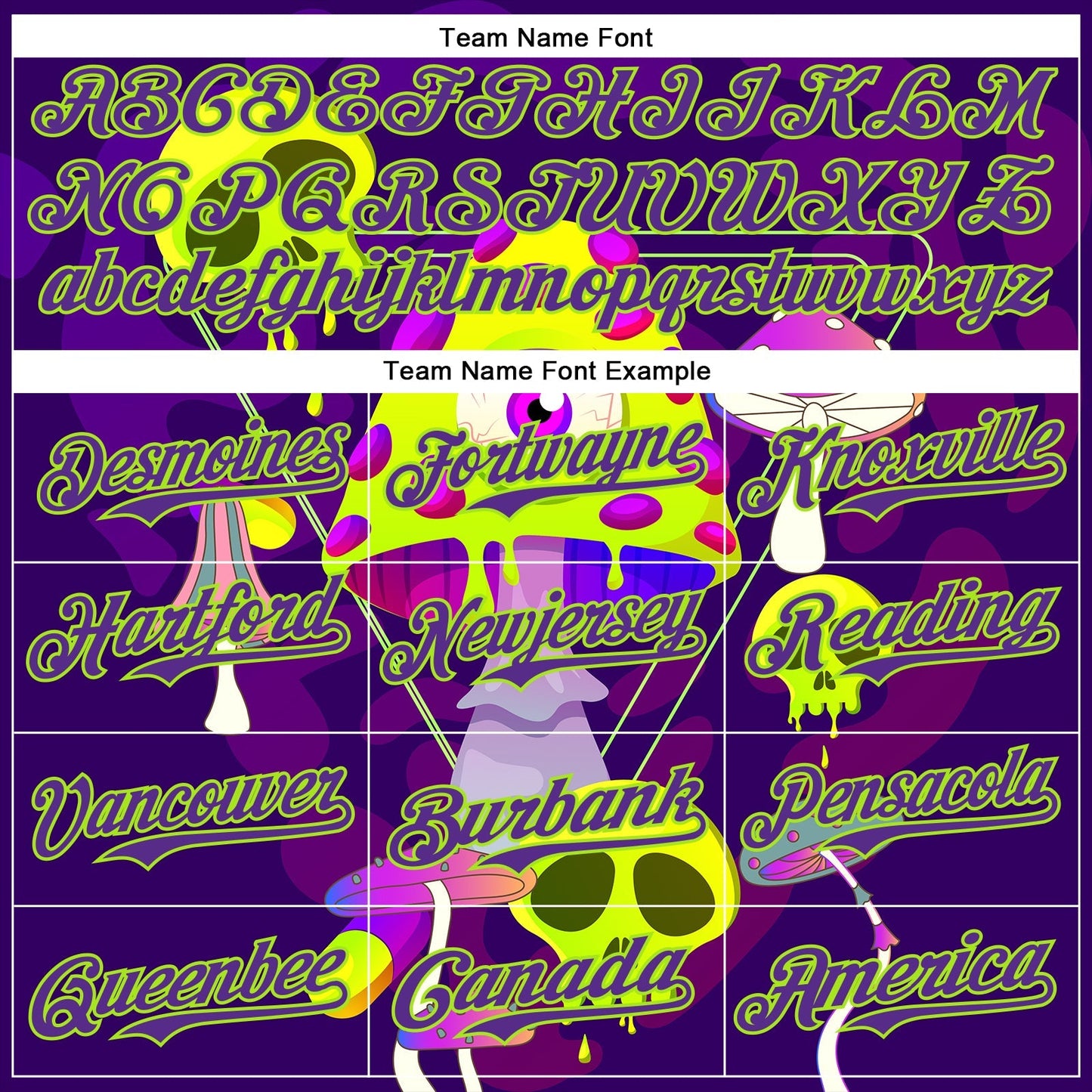 Custom Black Purple-Neon Green 3D Pattern Design Trippy Magic Mushrooms Skull Authentic Baseball Jersey baseball jersey product view 4
