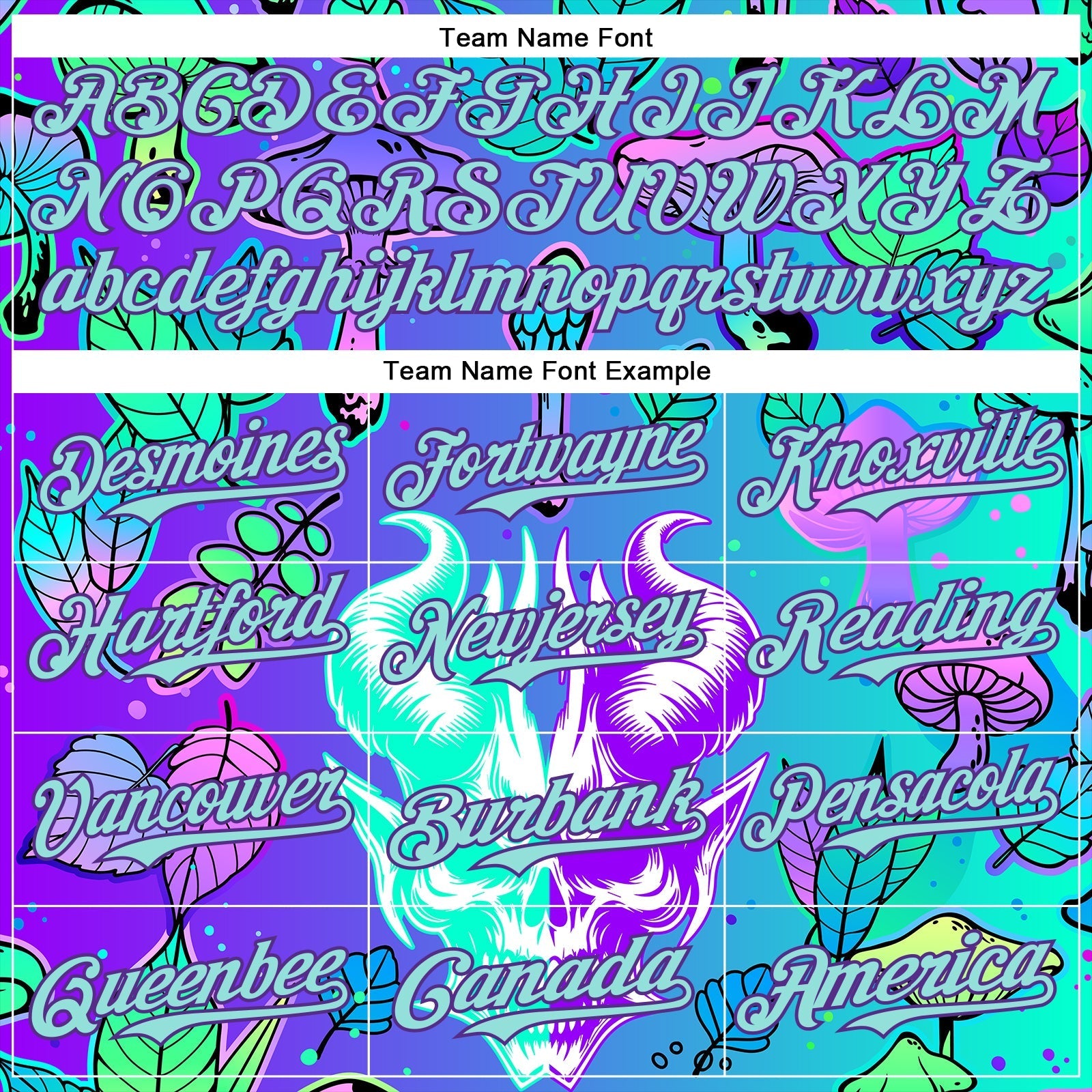 Custom Blue Ice Blue-Purple 3D Pattern Design Trippy Magic Mushrooms Demon Skull Authentic Baseball Jersey baseball jersey product view 4