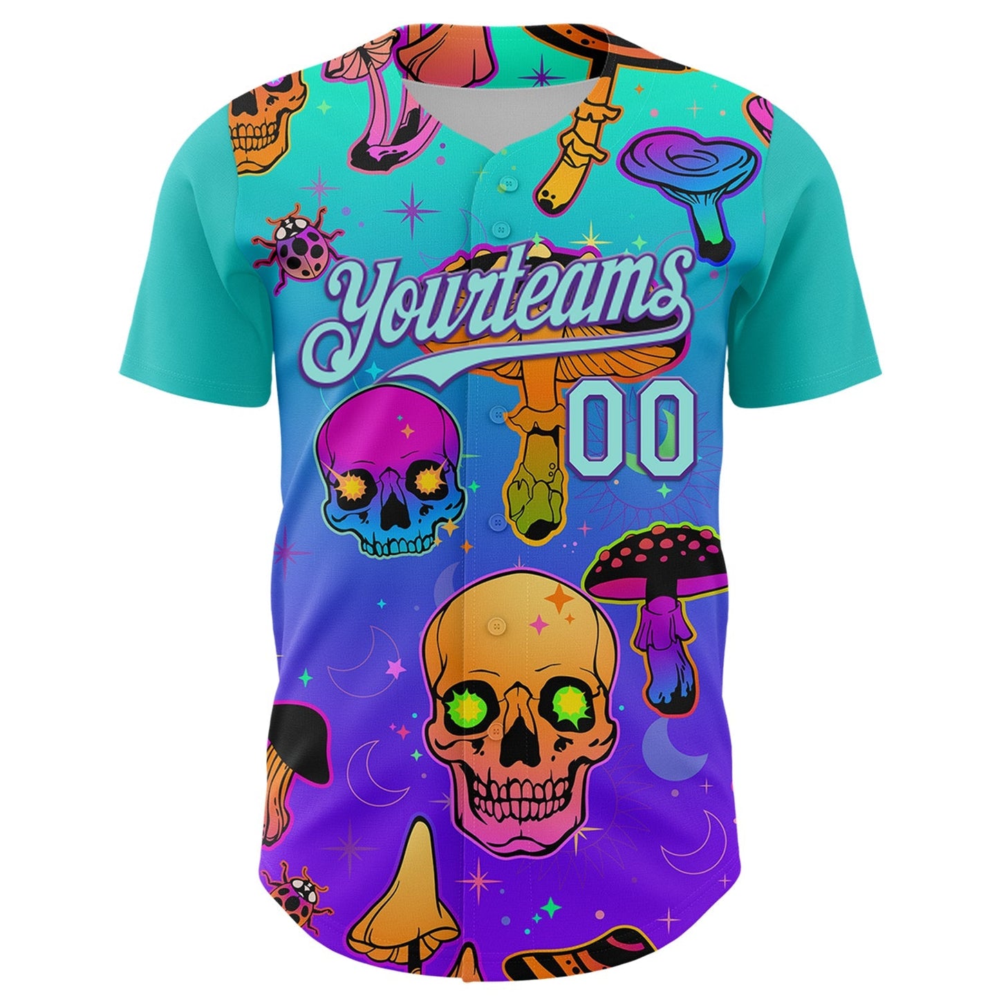 Custom Blue Ice Blue-Purple 3D Pattern Design Trippy Magic Mushrooms Skull Authentic Baseball Jersey baseball jersey product view 2