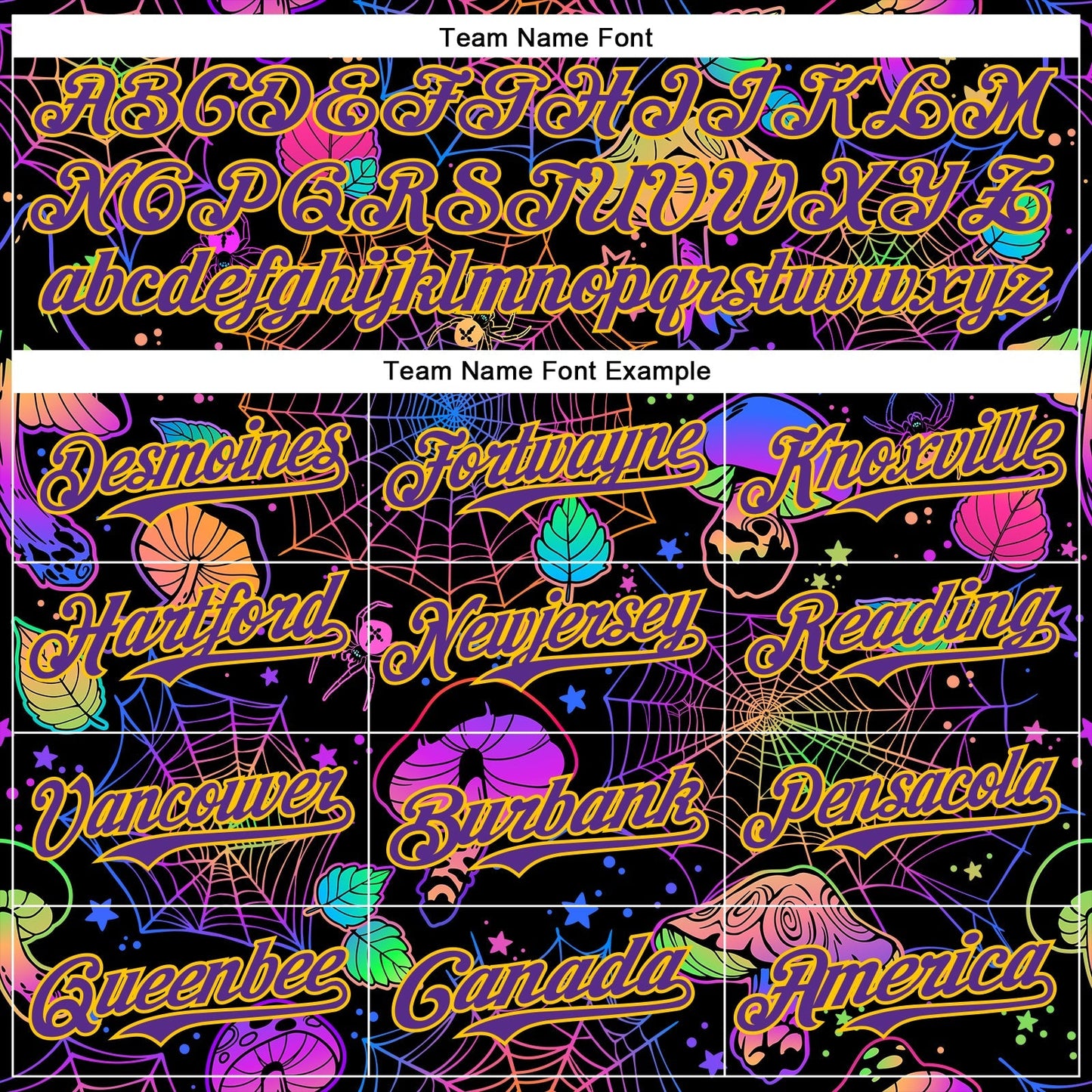 Custom Black Purple-Yellow 3D Pattern Design Trippy Magic Mushrooms Spider Web Authentic Baseball Jersey baseball jersey product view 4