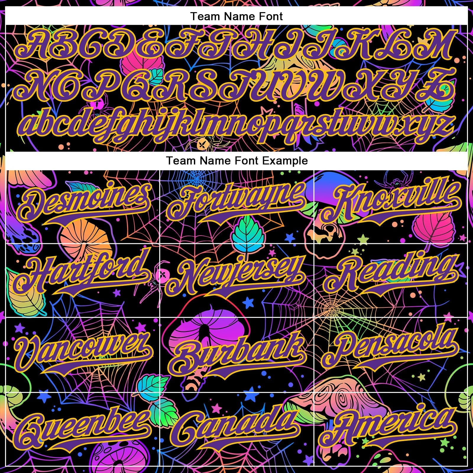 Custom Black Purple-Yellow 3D Pattern Design Trippy Magic Mushrooms Spider Web Authentic Baseball Jersey baseball jersey product view 4