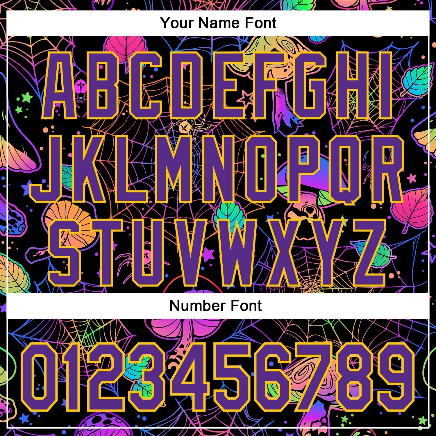 Custom Black Purple-Yellow 3D Pattern Design Trippy Magic Mushrooms Spider Web Authentic Baseball Jersey baseball jersey product view 5