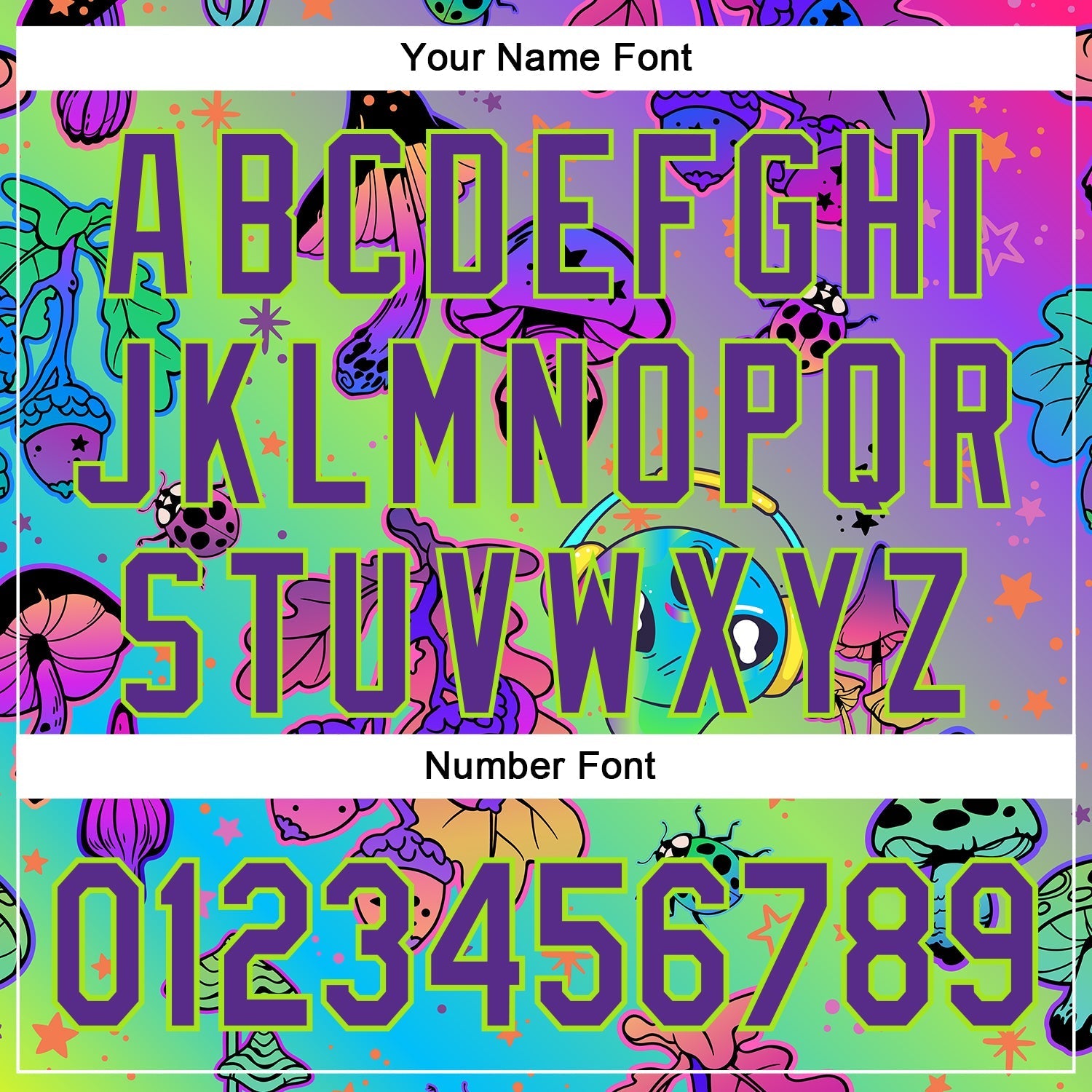Custom Purple Neon Green 3D Pattern Design Trippy Magic Mushrooms Alien Authentic Baseball Jersey baseball jersey product view 5