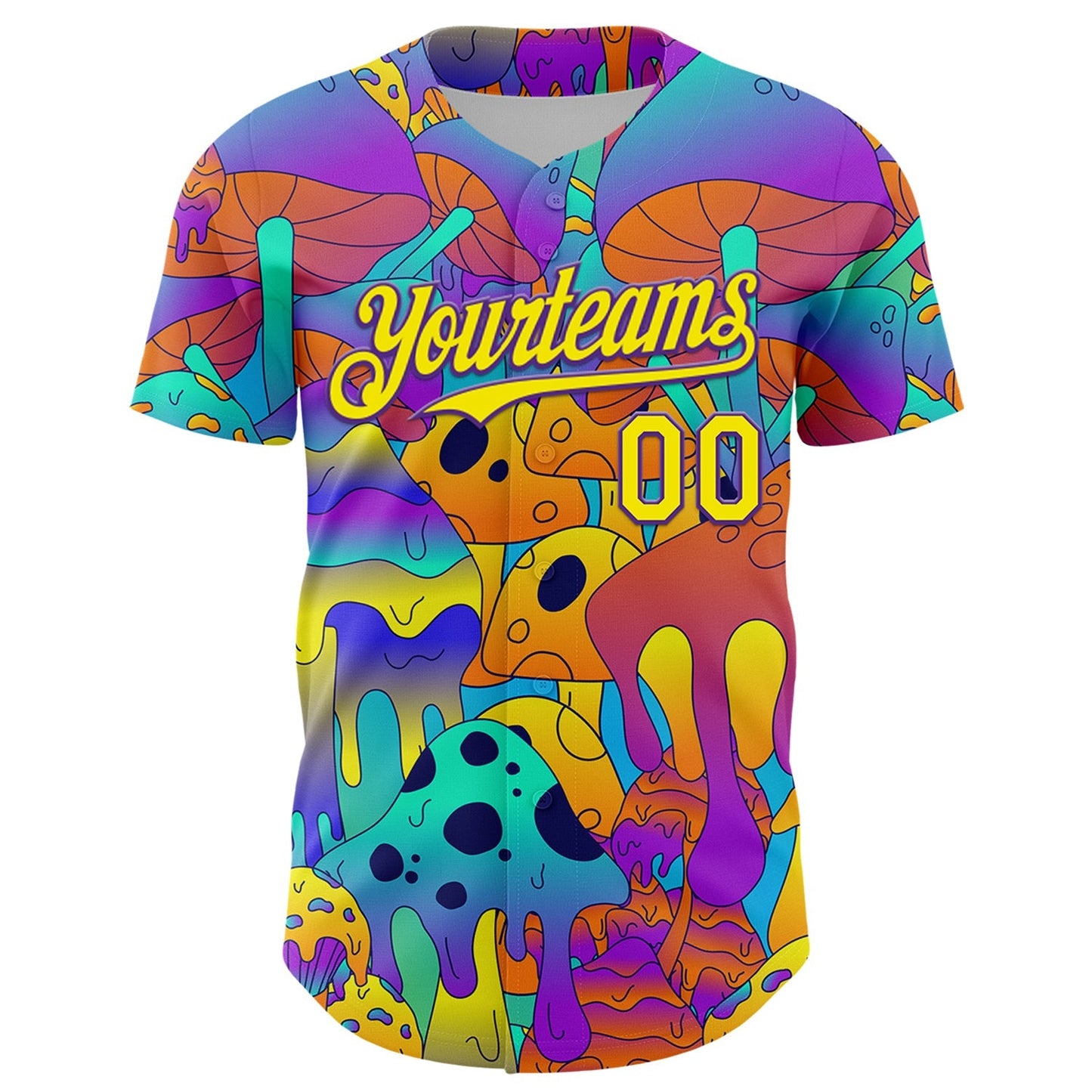 Custom Purple Light Yellow 3D Pattern Design Trippy Magic Mushrooms Trance Authentic Baseball Jersey baseball jersey product view 2