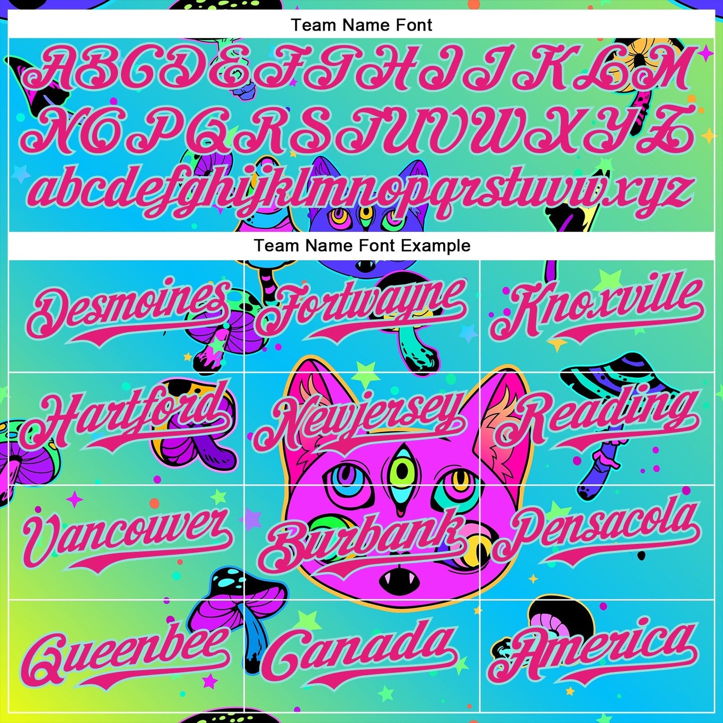 Custom Green Hot Pink-Ice Blue 3D Pattern Design Trippy Magic Mushrooms Cats Authentic Baseball Jersey baseball jersey product view 4