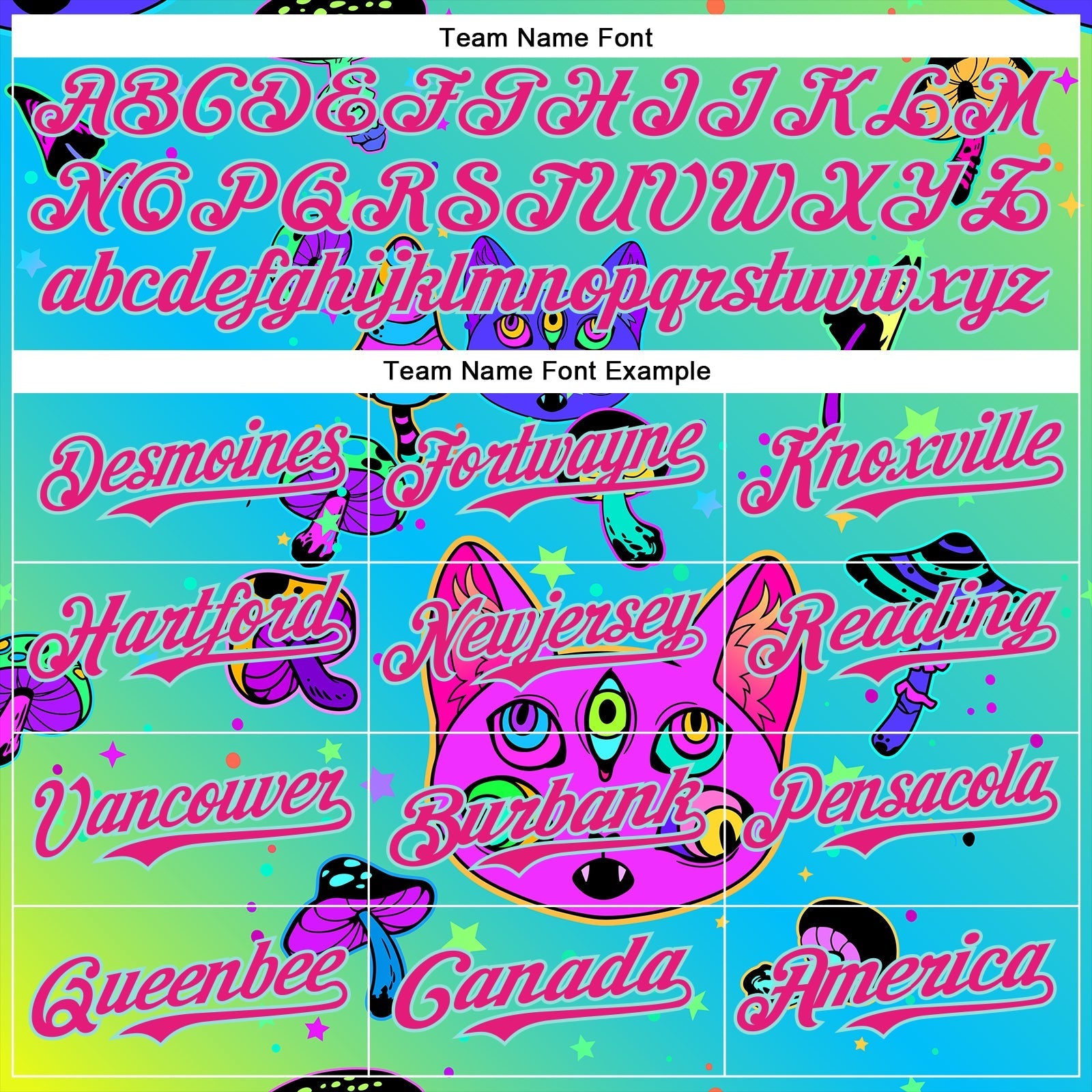 Custom Green Hot Pink-Ice Blue 3D Pattern Design Trippy Magic Mushrooms Cats Authentic Baseball Jersey baseball jersey product view 4