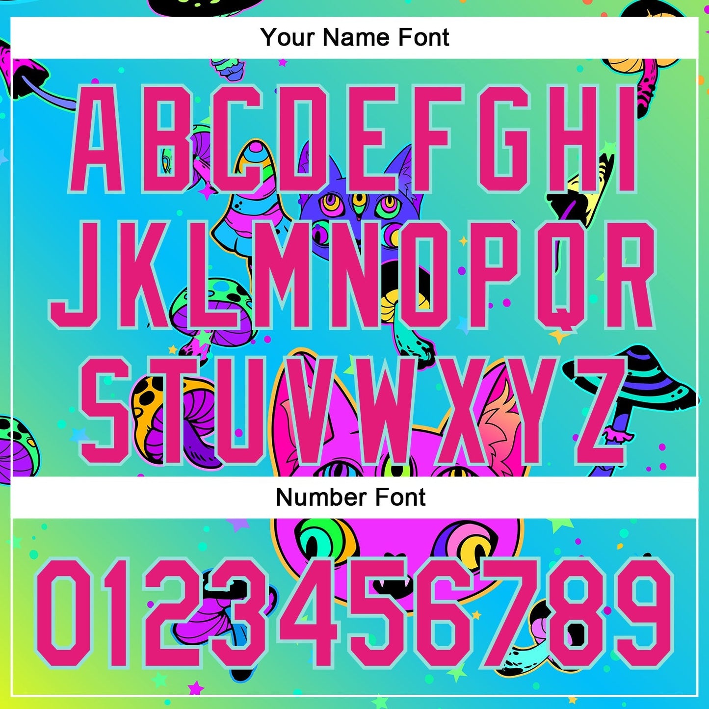 Custom Green Hot Pink-Ice Blue 3D Pattern Design Trippy Magic Mushrooms Cats Authentic Baseball Jersey baseball jersey product view 5
