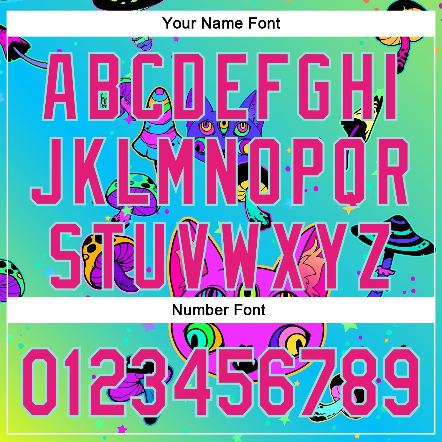 Custom Green Hot Pink-Ice Blue 3D Pattern Design Trippy Magic Mushrooms Cats Authentic Baseball Jersey baseball jersey product view 5