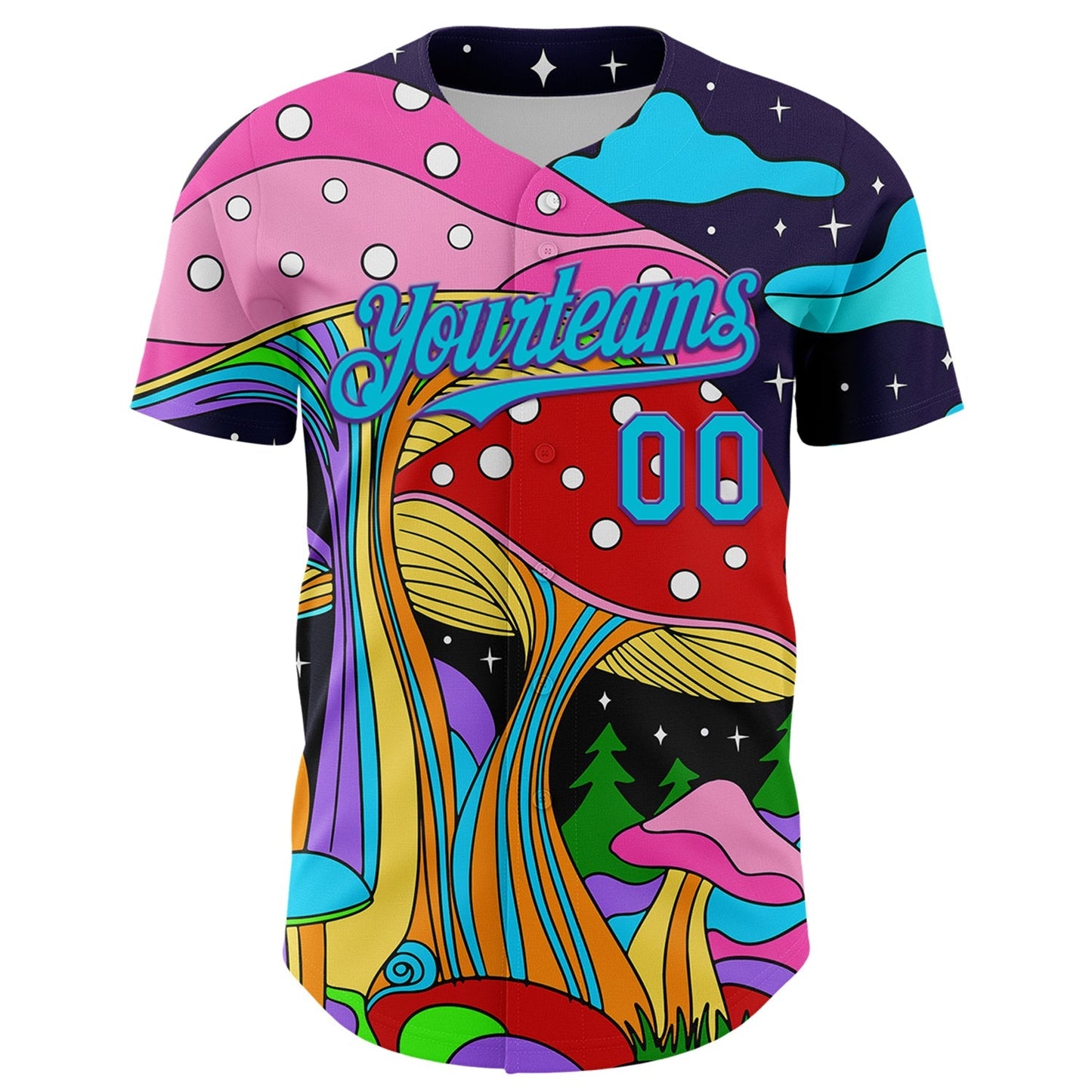 Custom Navy Lakes Blue-Purple 3D Pattern Design Trippy Psychedelic Magic Mushrooms Authentic Baseball Jersey baseball jersey product view 2
