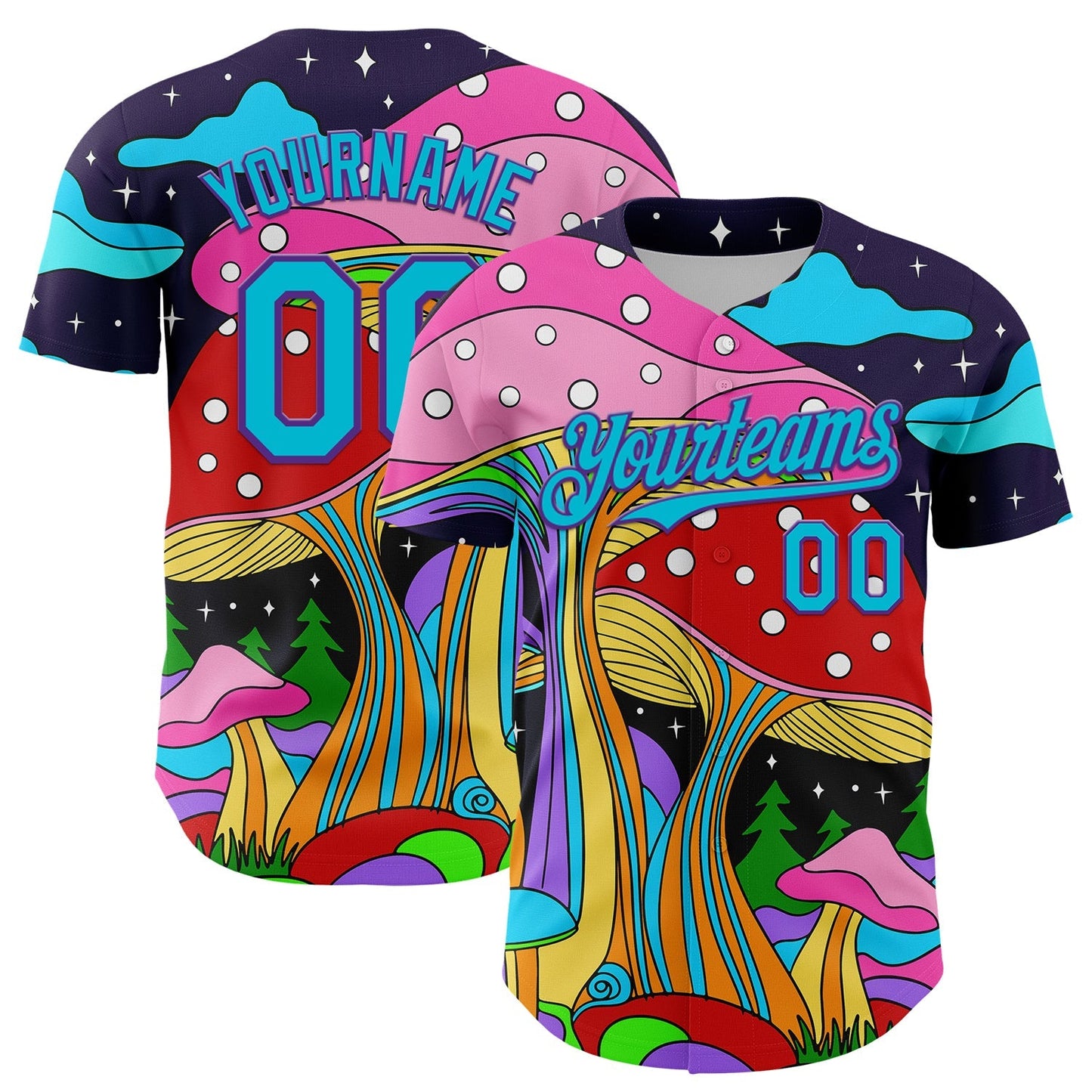 Custom Navy Lakes Blue-Purple 3D Pattern Design Trippy Psychedelic Magic Mushrooms Authentic Baseball Jersey baseball jersey product view 1