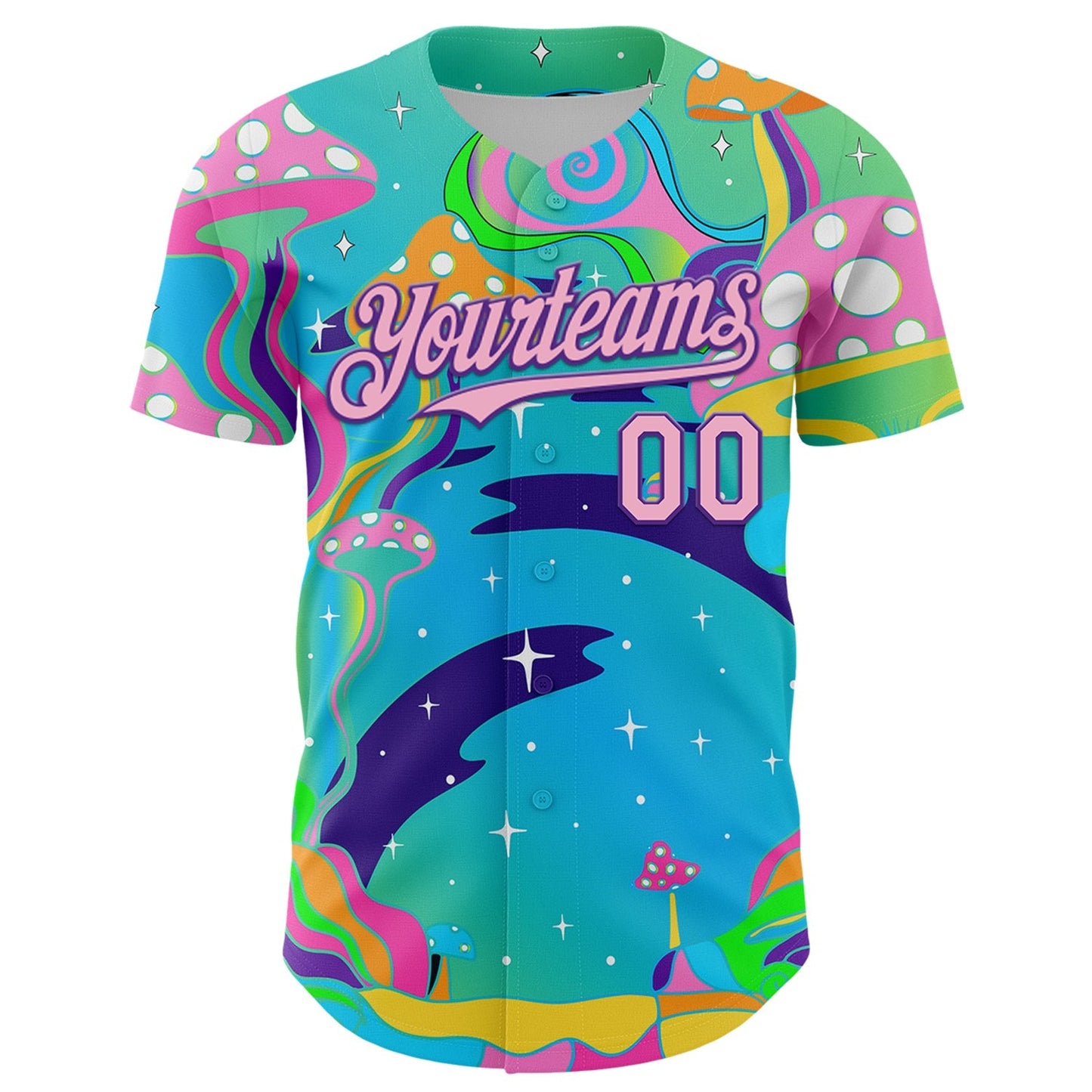 Custom Navy Light Pink-Purple 3D Pattern Design Trippy Psychedelic Magic Mushrooms Authentic Baseball Jersey baseball jersey product view 2